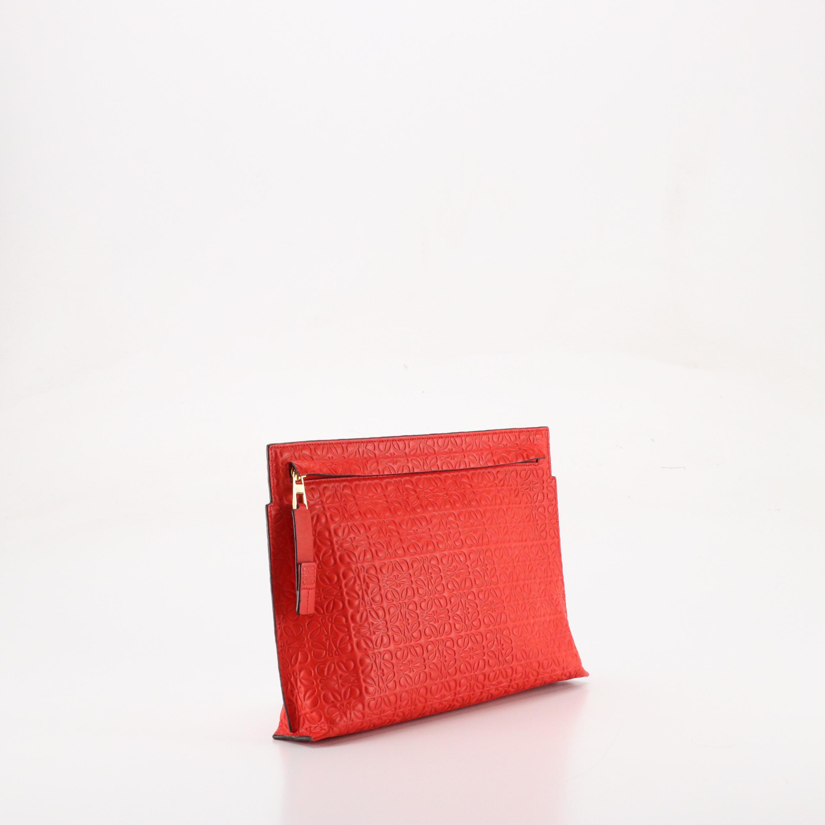 Loewe Zippered T Pouch in Bright Red Repeat Anagram Leather