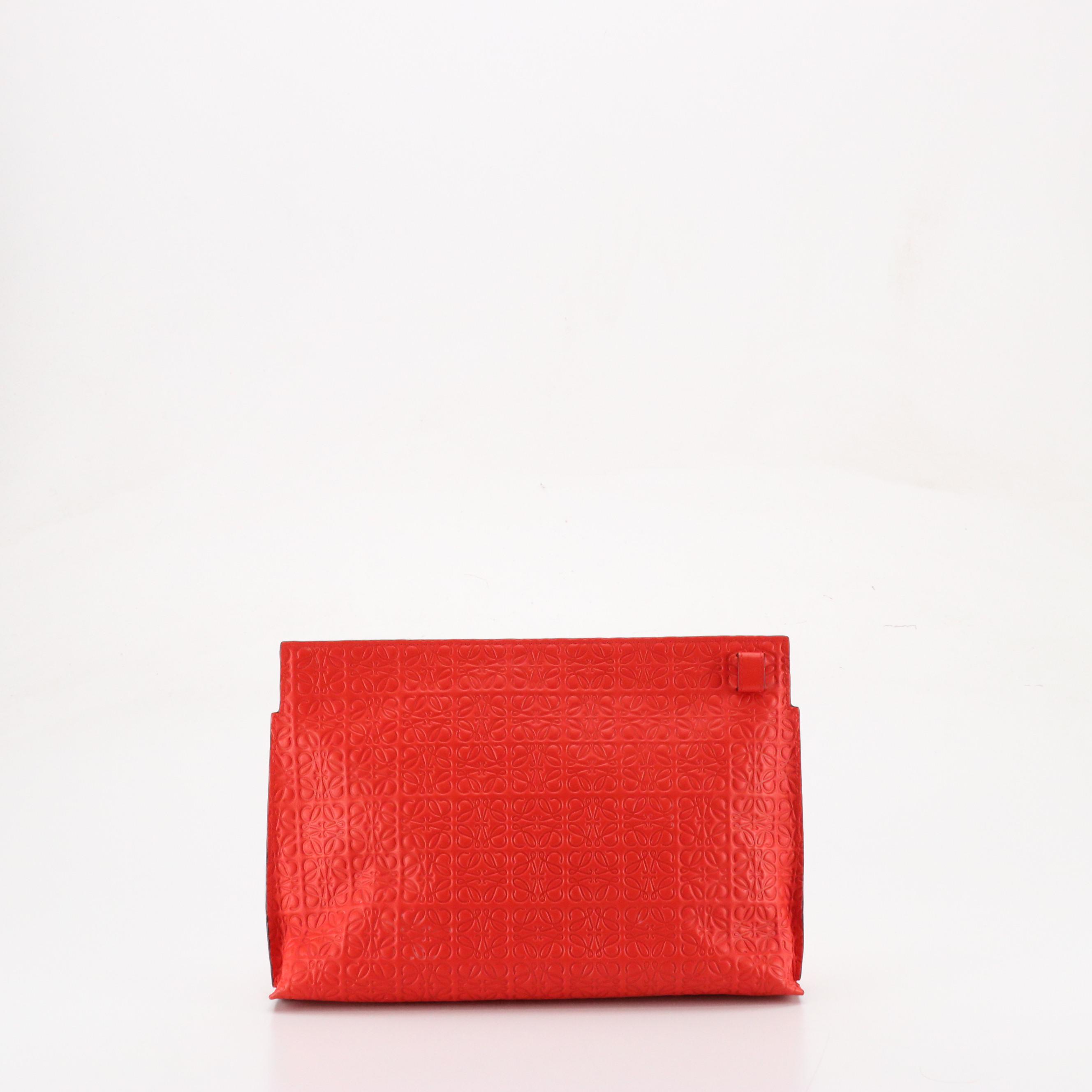 Loewe Zippered T Pouch in Bright Red Repeat Anagram Leather