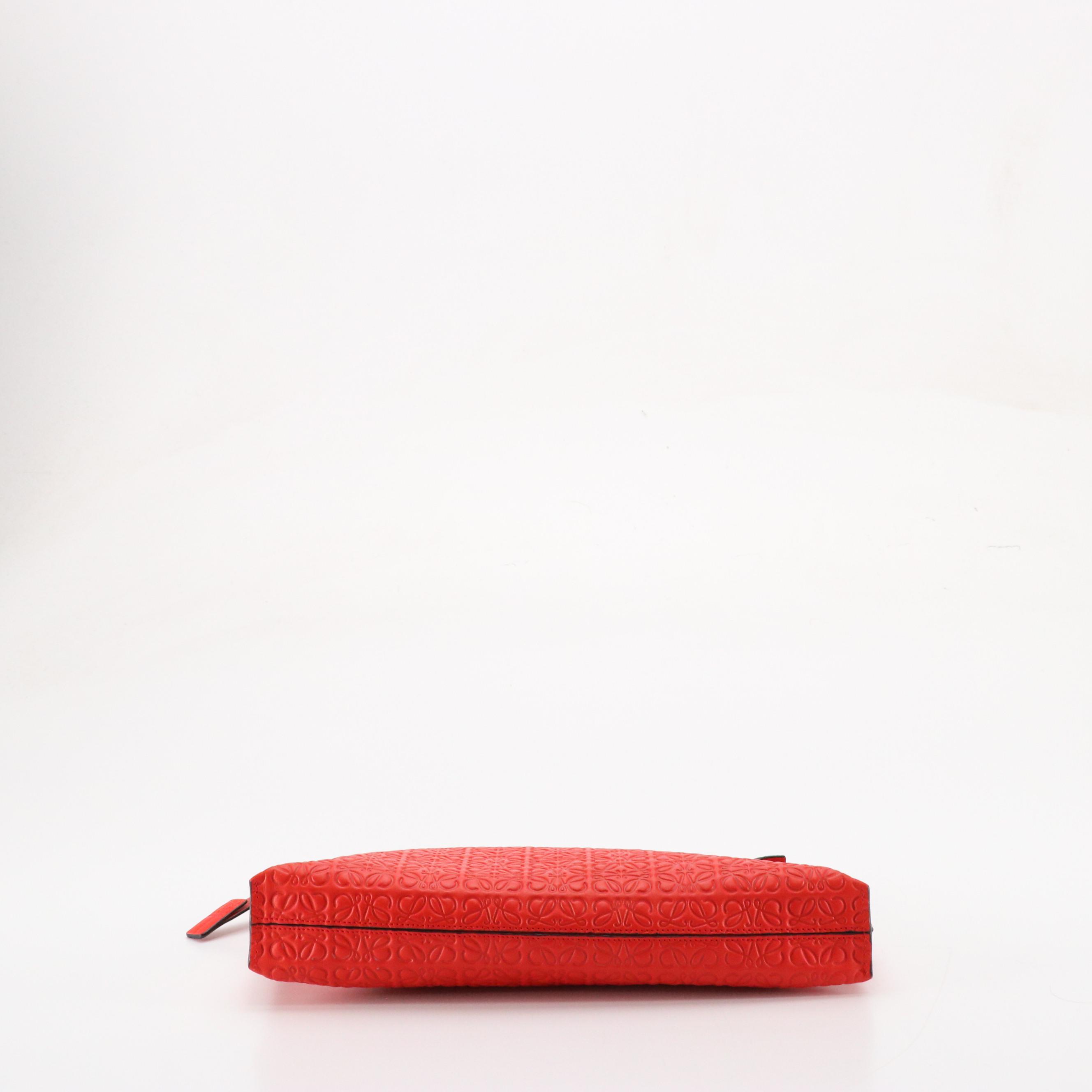 Loewe Zippered T Pouch in Bright Red Repeat Anagram Leather
