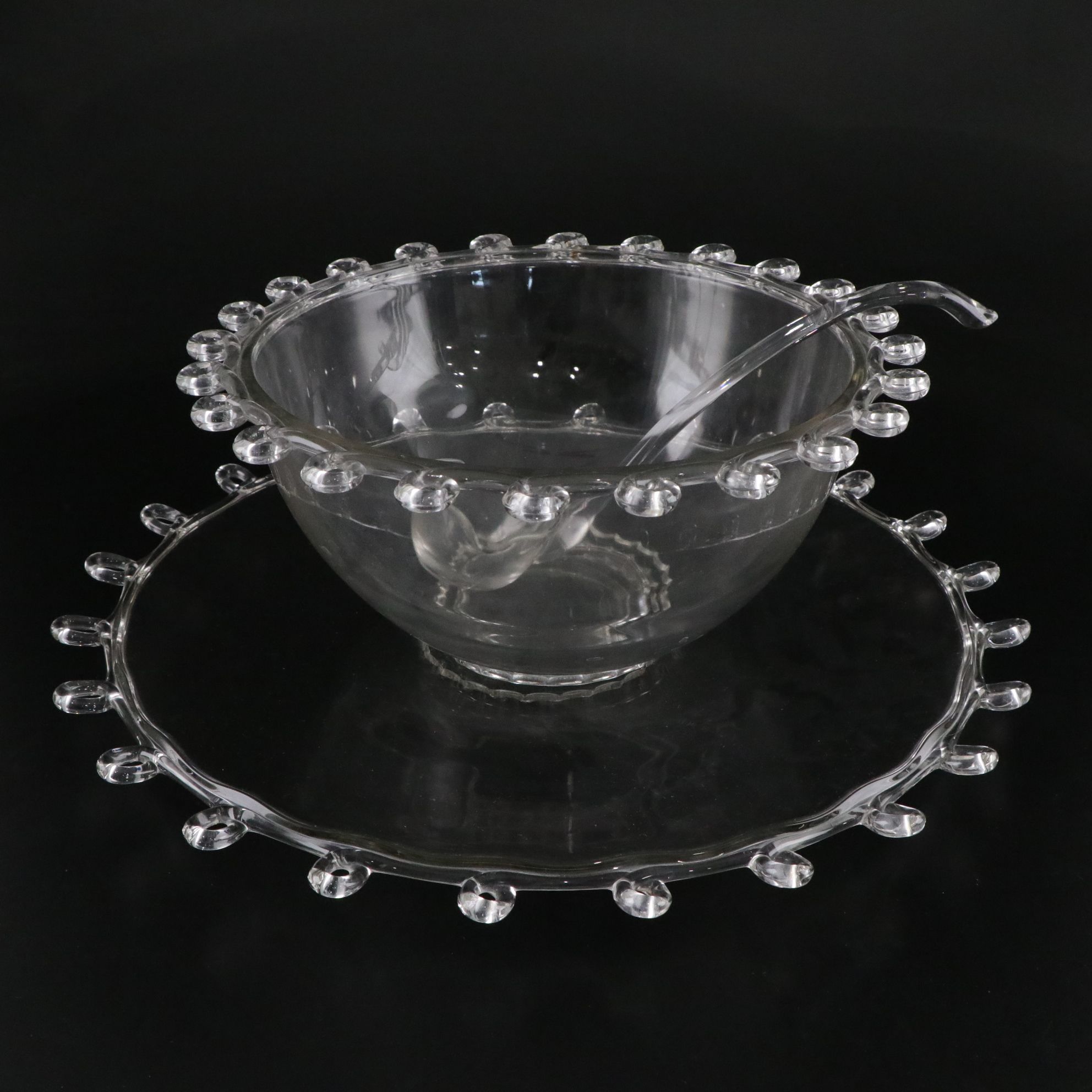 Heisey "Lariat" Glass Punch Bowl, Underplate, Ladle, and 12 Cups