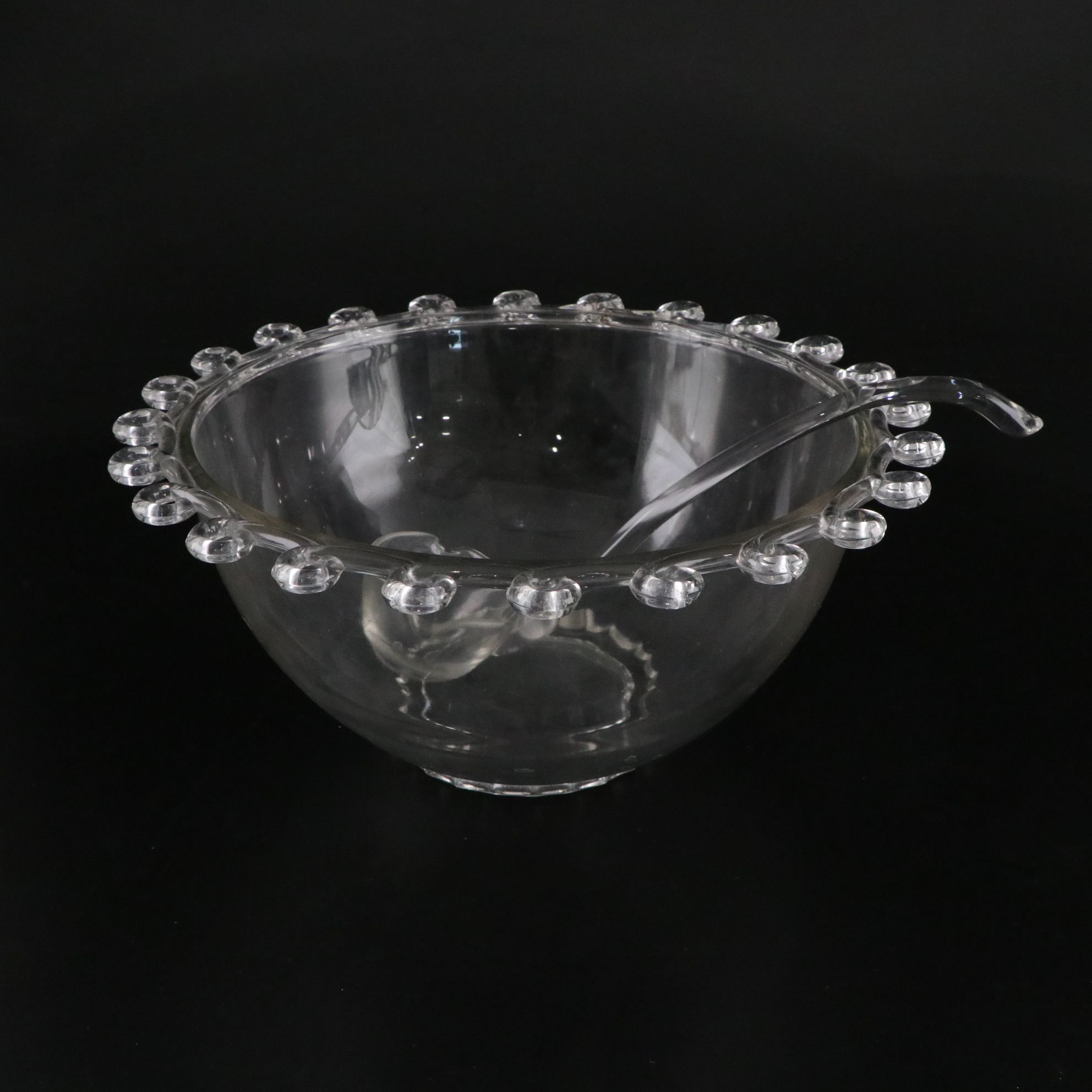 Heisey "Lariat" Glass Punch Bowl, Underplate, Ladle, and 12 Cups