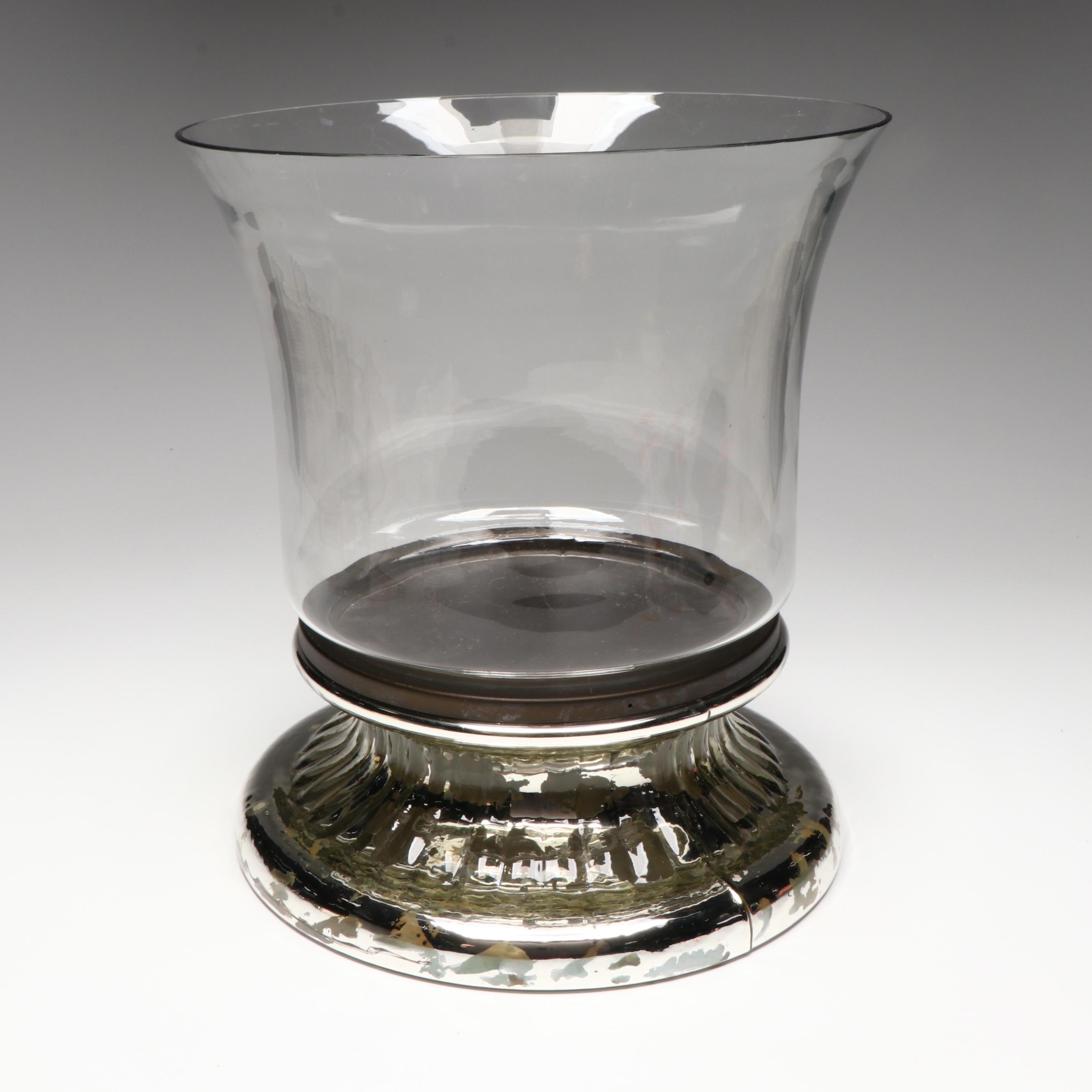 Pottery Barn Glass and Metal Hurricane with Large Glass Bowl