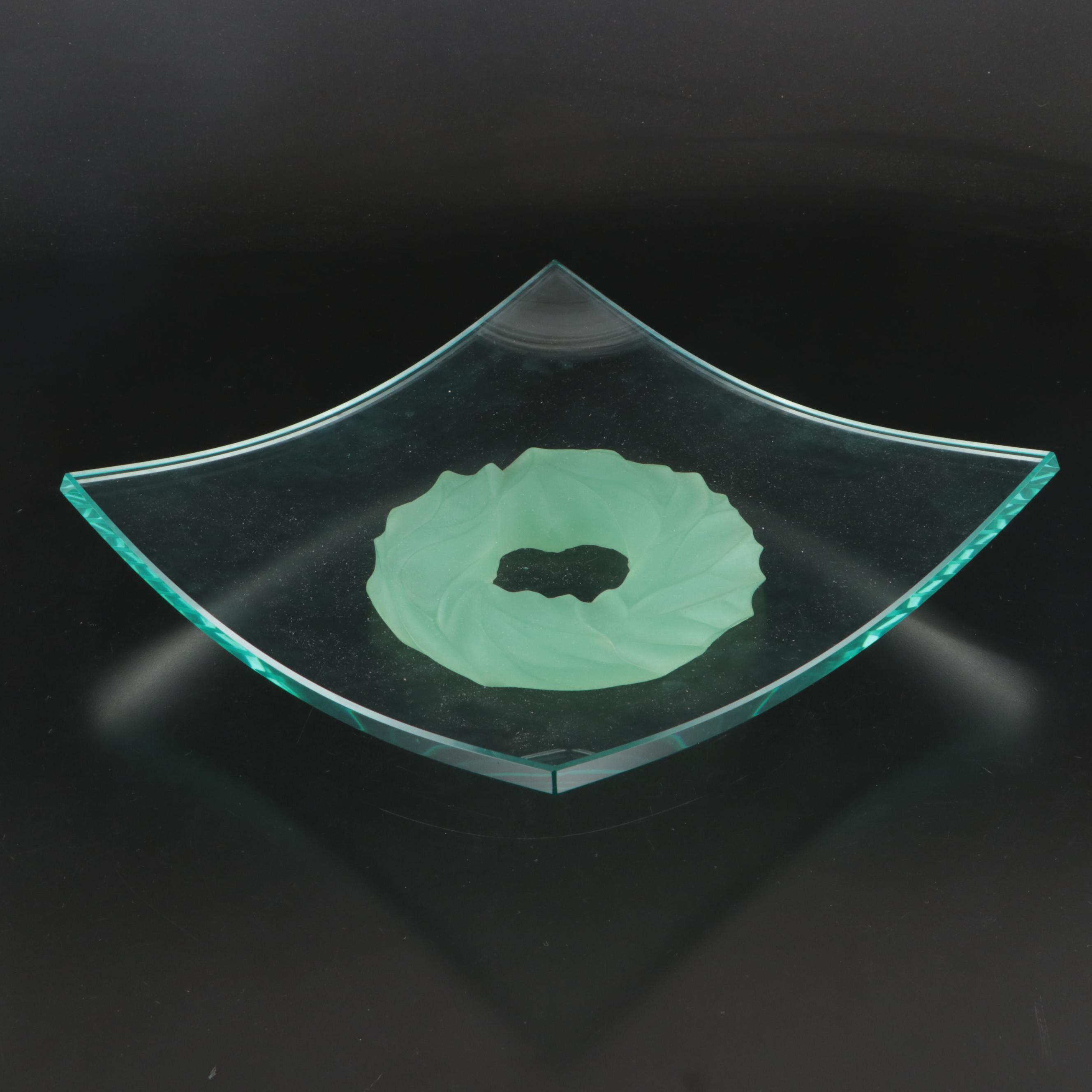 Contemporary Glass Bowl with Molded Green Glass Stand