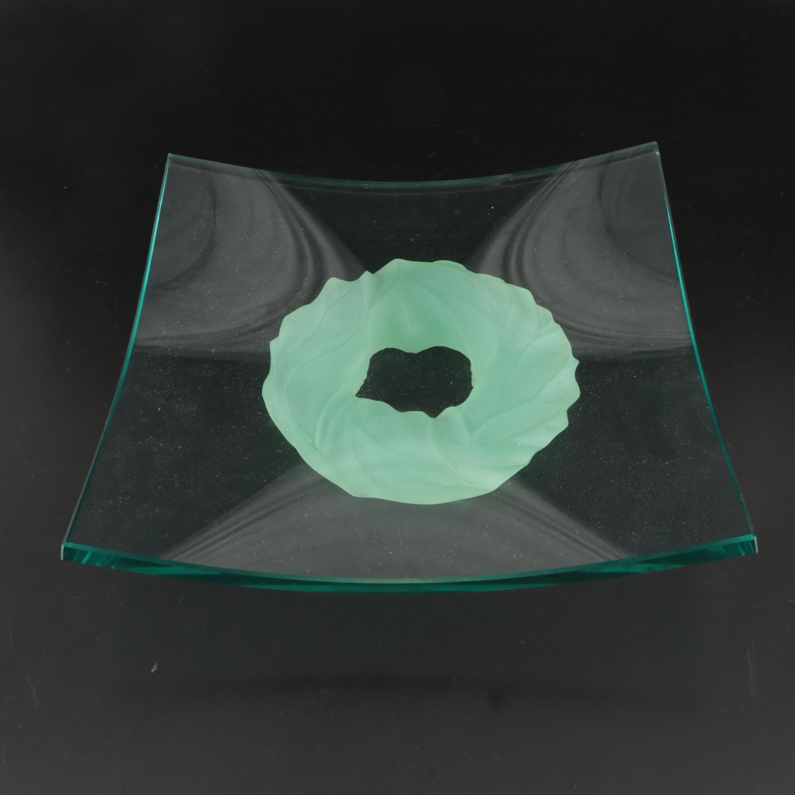 Contemporary Glass Bowl with Molded Green Glass Stand