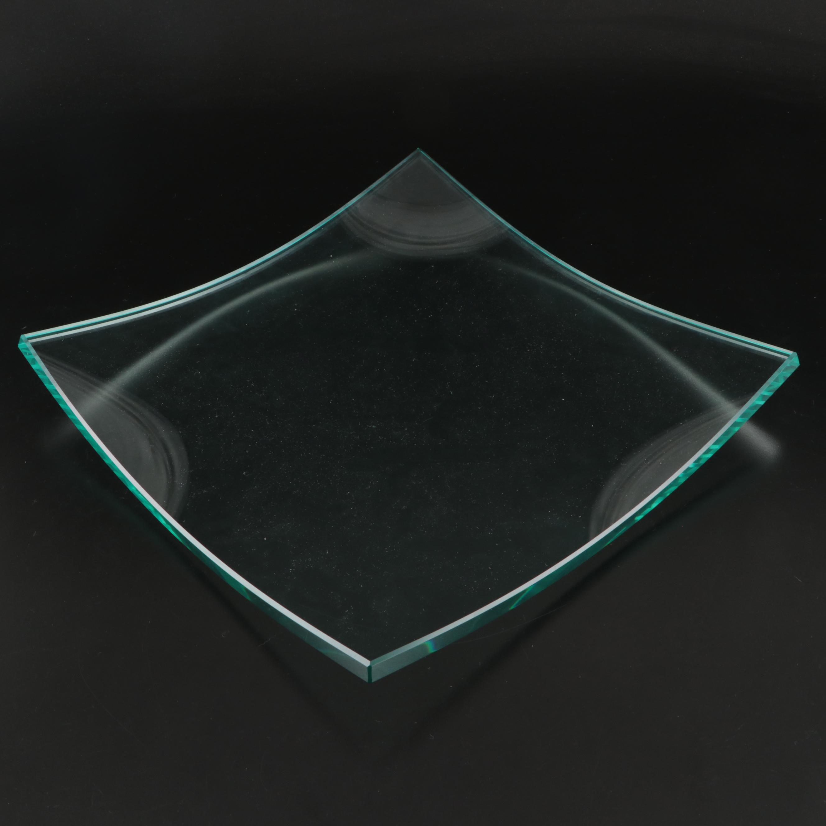 Contemporary Glass Bowl with Molded Green Glass Stand