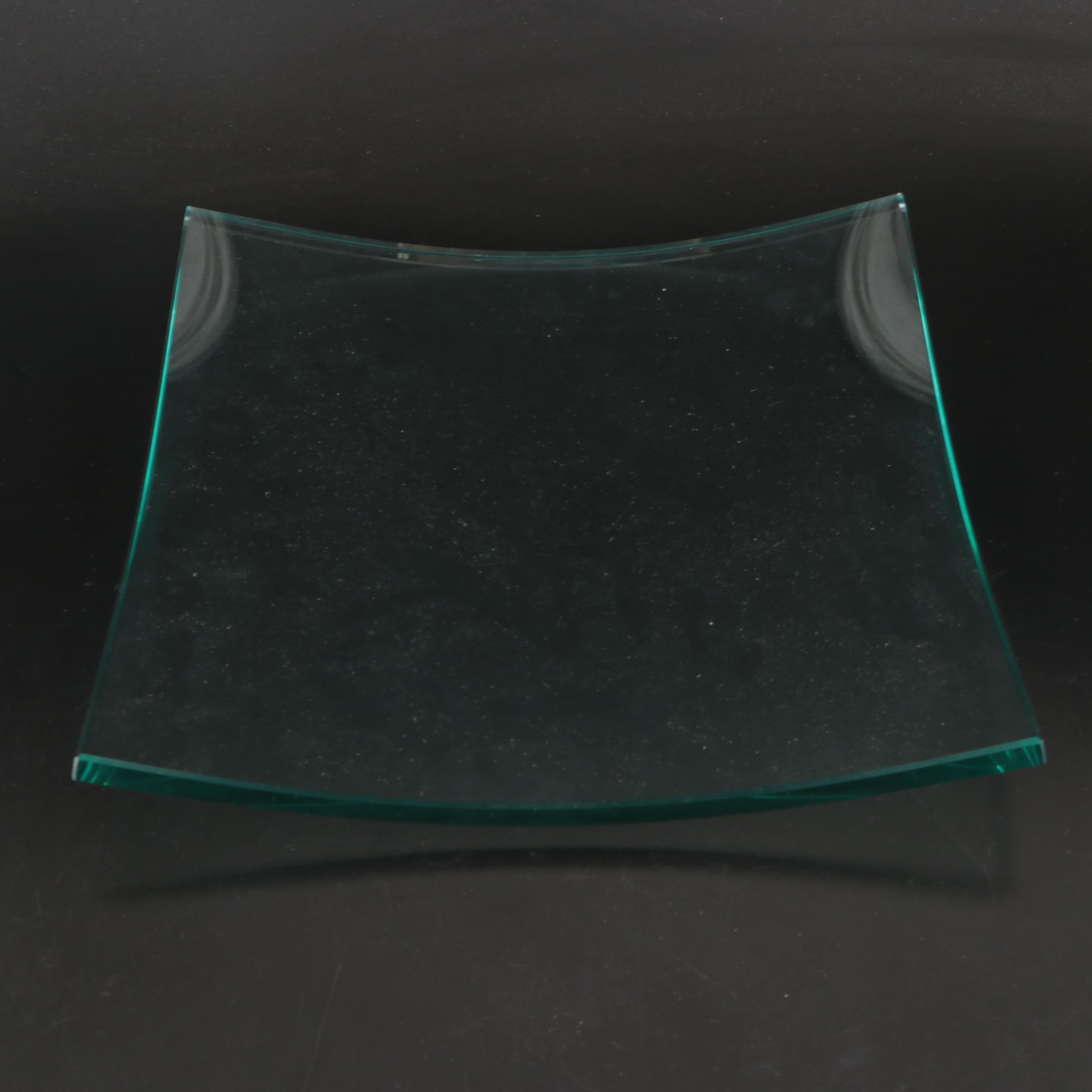 Contemporary Glass Bowl with Molded Green Glass Stand