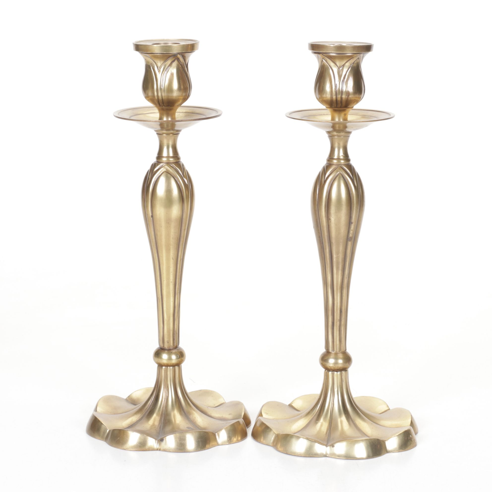 Pair of Art Nouveau Brass Candlesticks, Early 20th Century