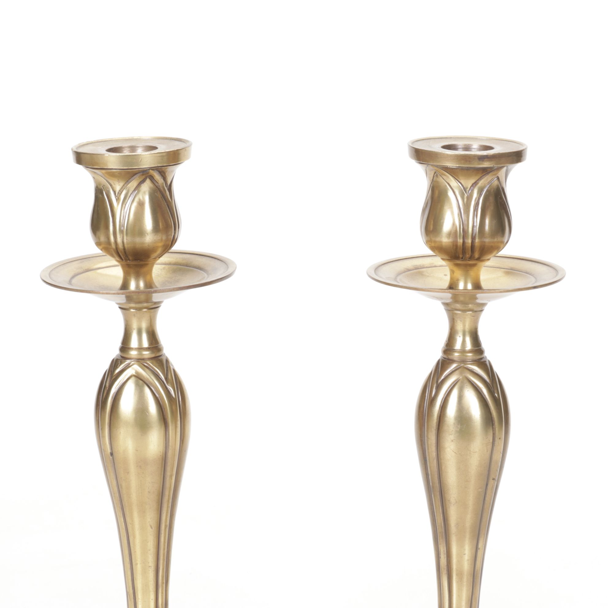 Pair of Art Nouveau Brass Candlesticks, Early 20th Century