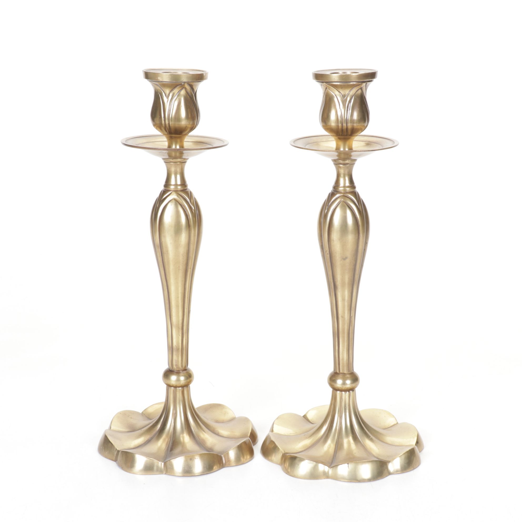 Pair of Art Nouveau Brass Candlesticks, Early 20th Century