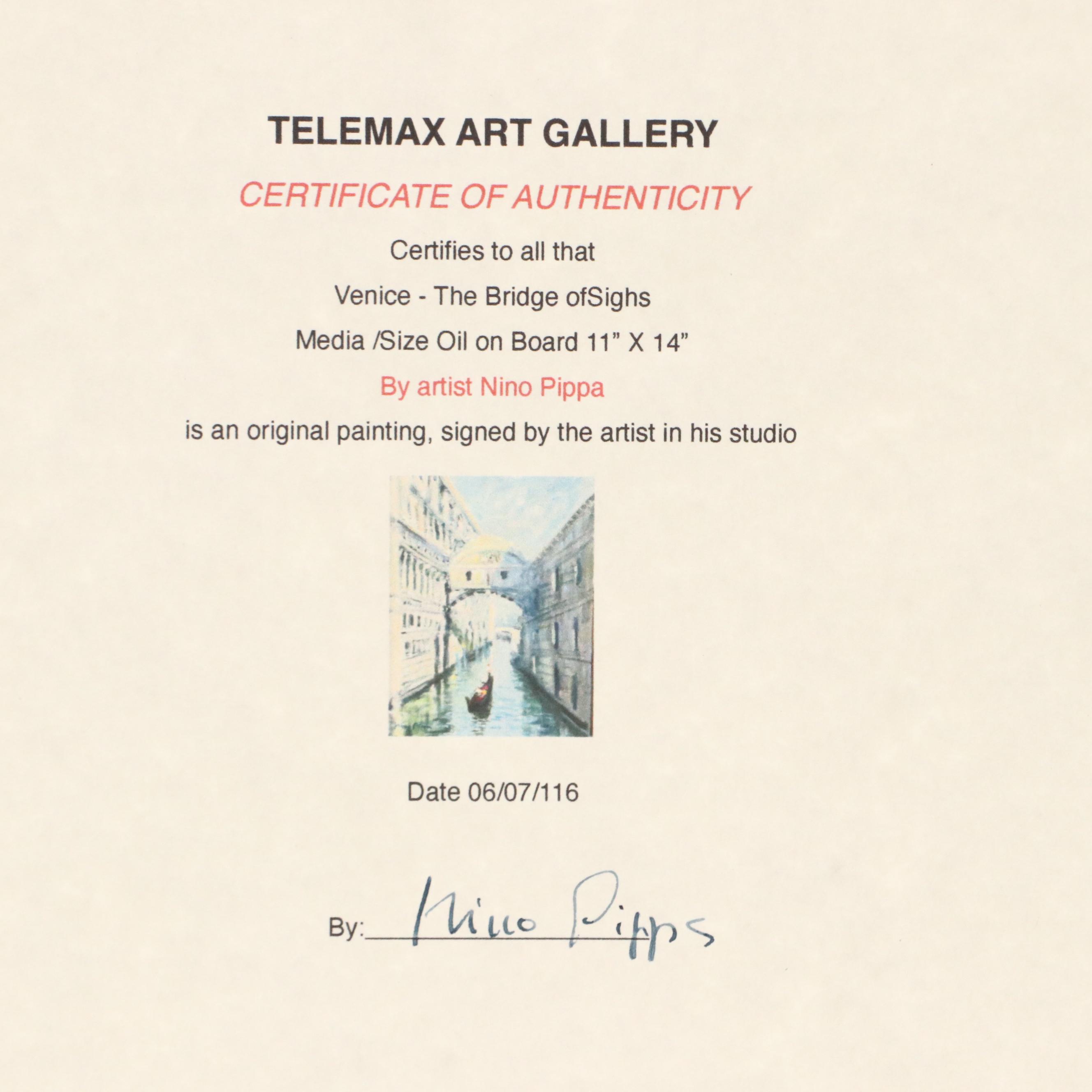 Nino Pippa Oil Painting "Venice - The Bridge of Sighs," 2016