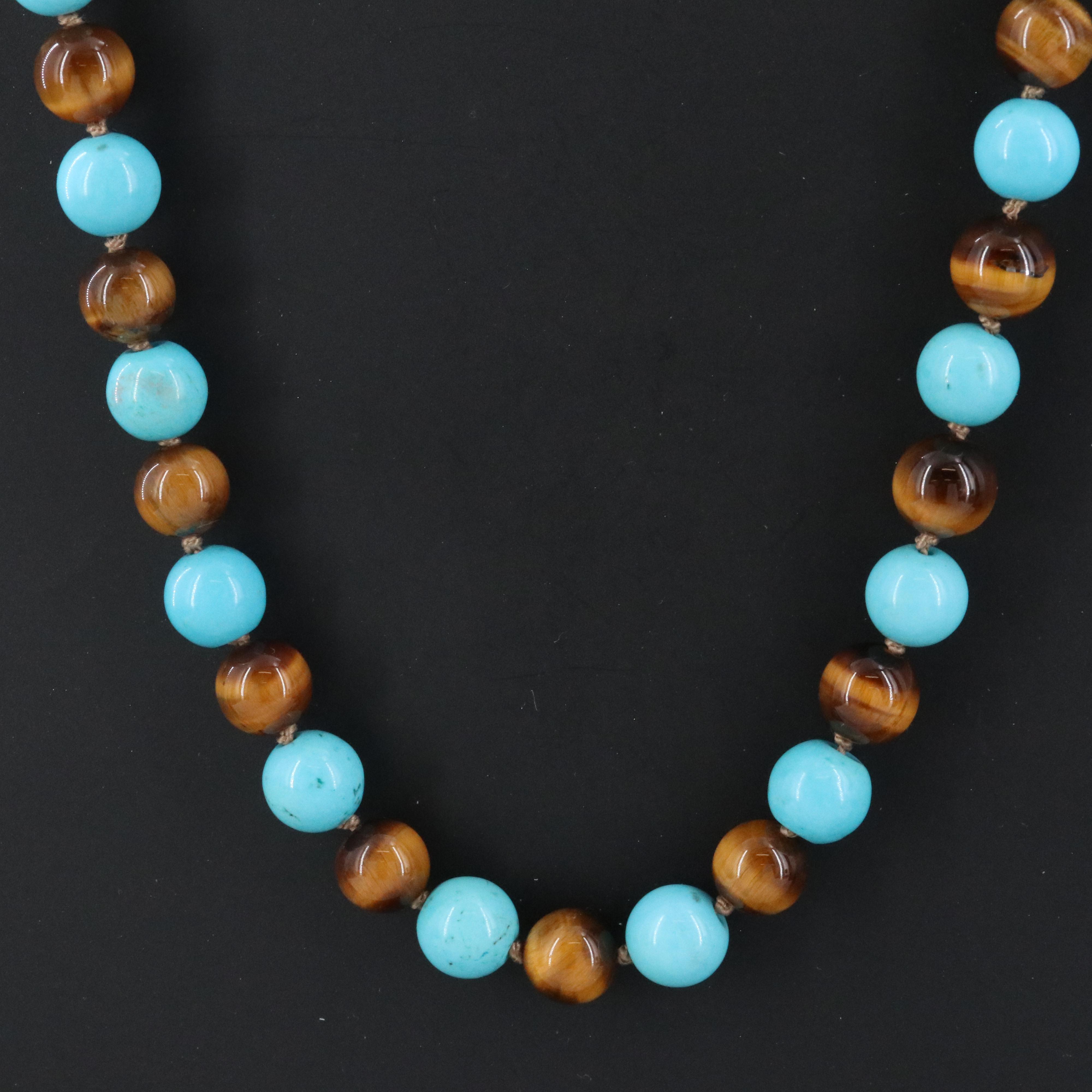 Sterling Magnesite and Tiger's Eye Necklace