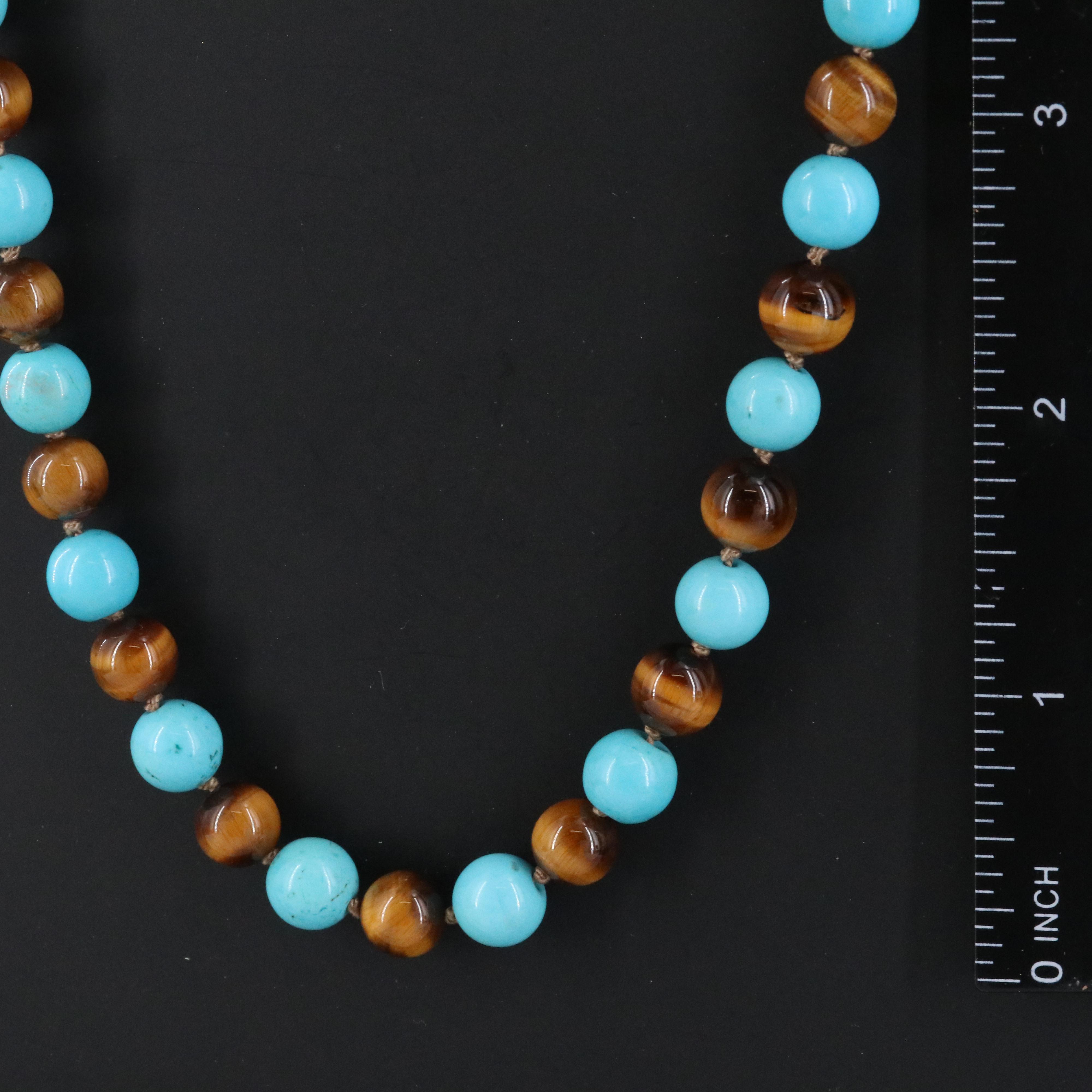 Sterling Magnesite and Tiger's Eye Necklace