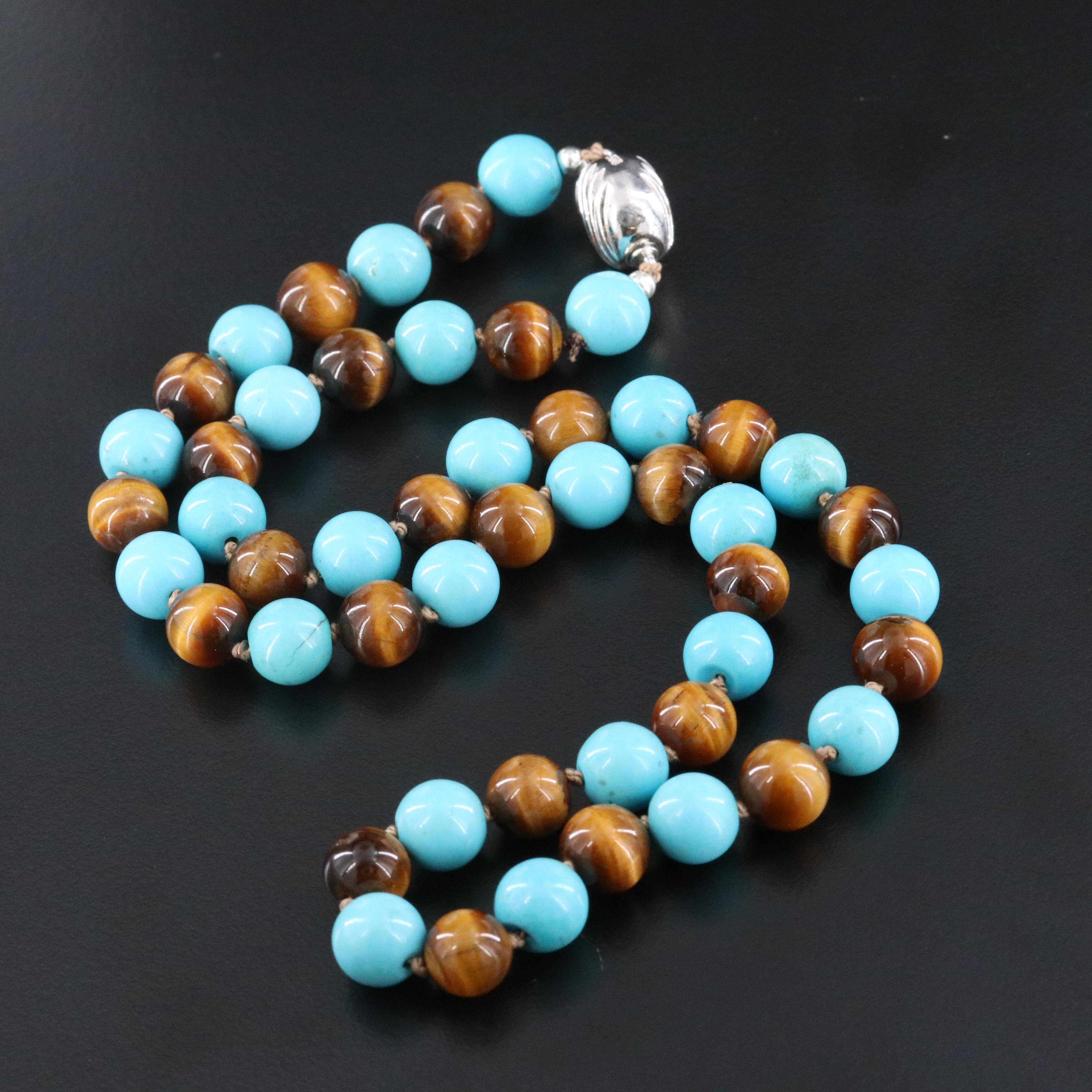 Sterling Magnesite and Tiger's Eye Necklace