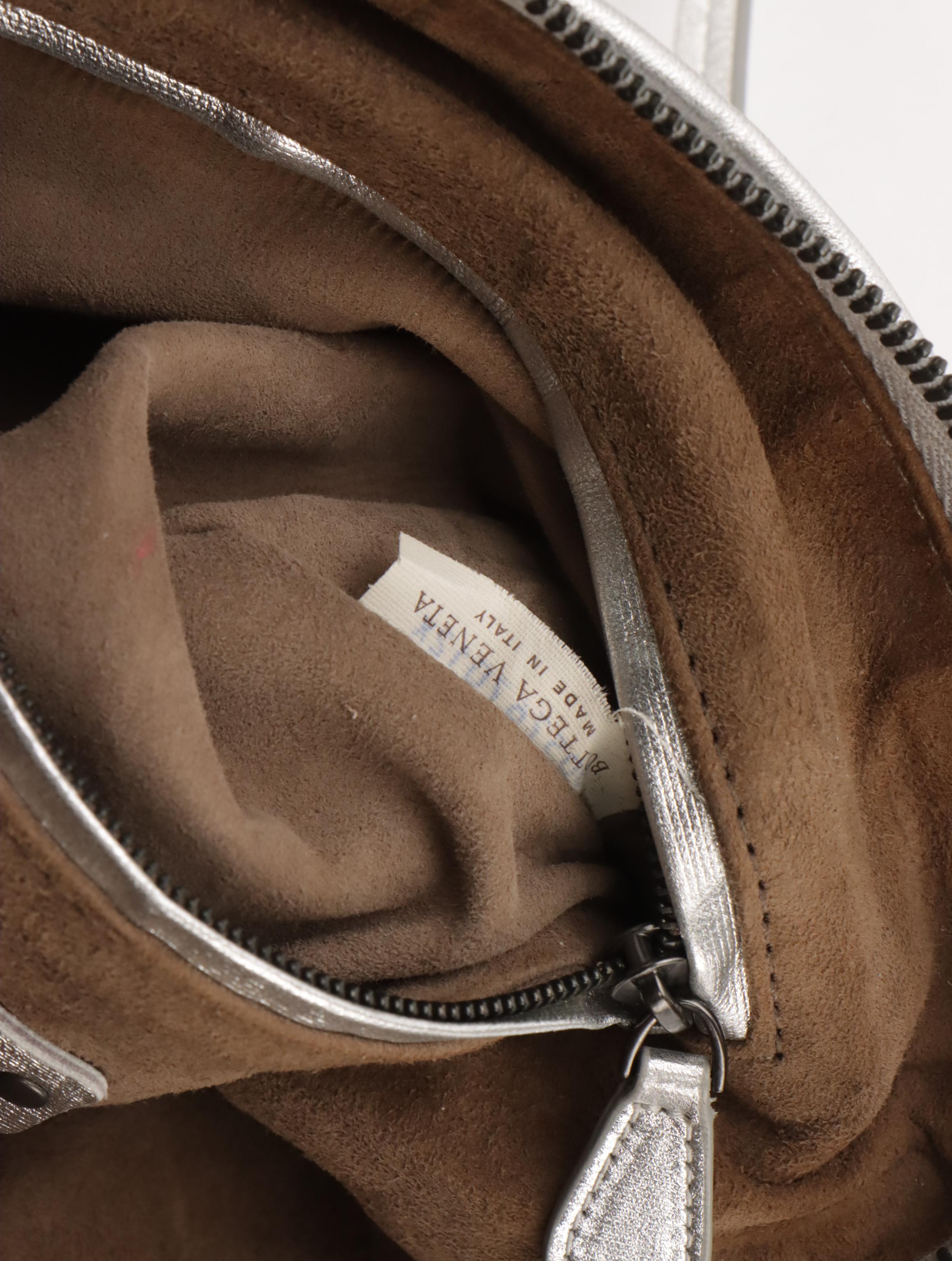 Bottega Veneta Zippered Crossbody Bag in Silver Metallic Intrecciato Leather