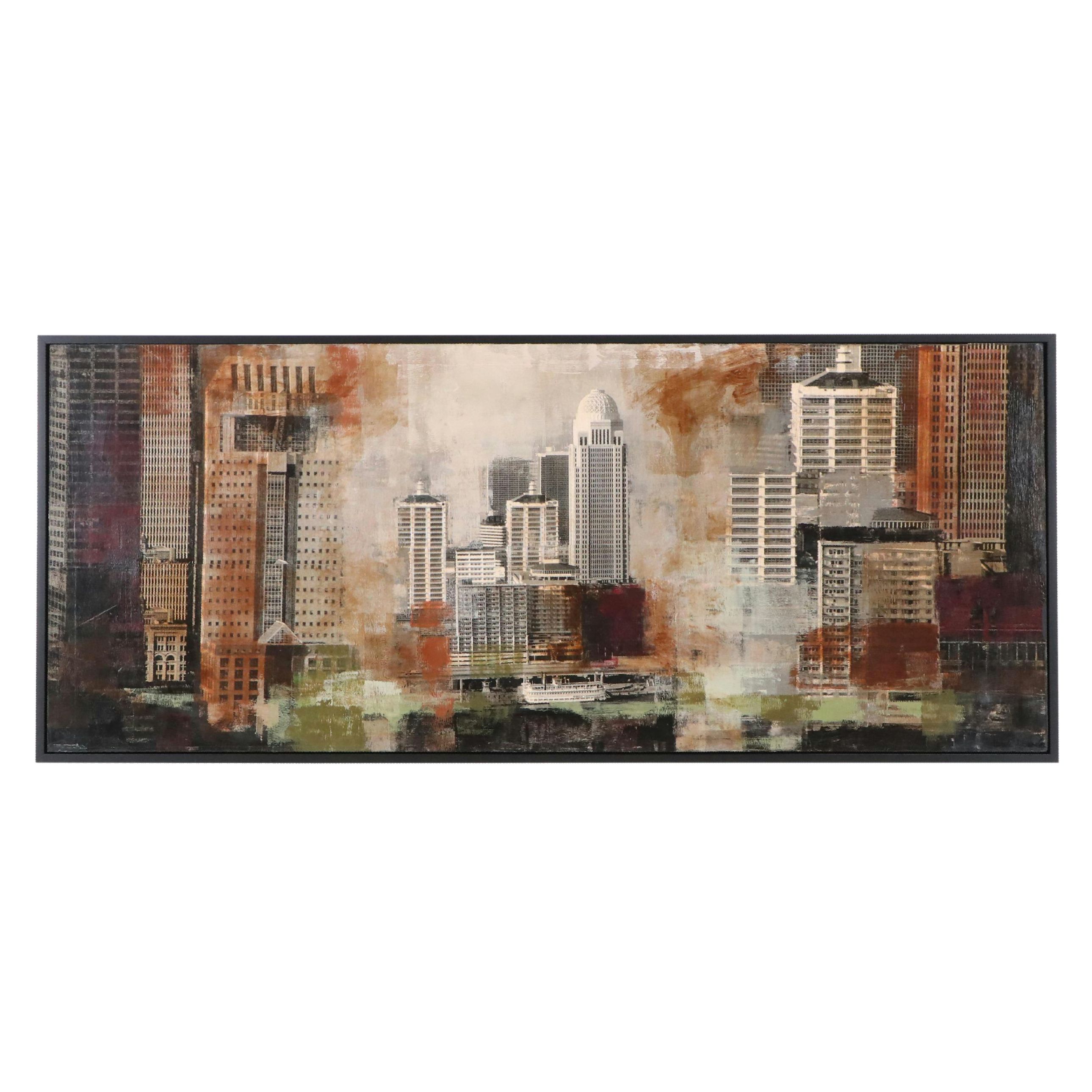 Ursula J. Brenner Mixed Media Cityscape Painting "Louisville," 21st Century