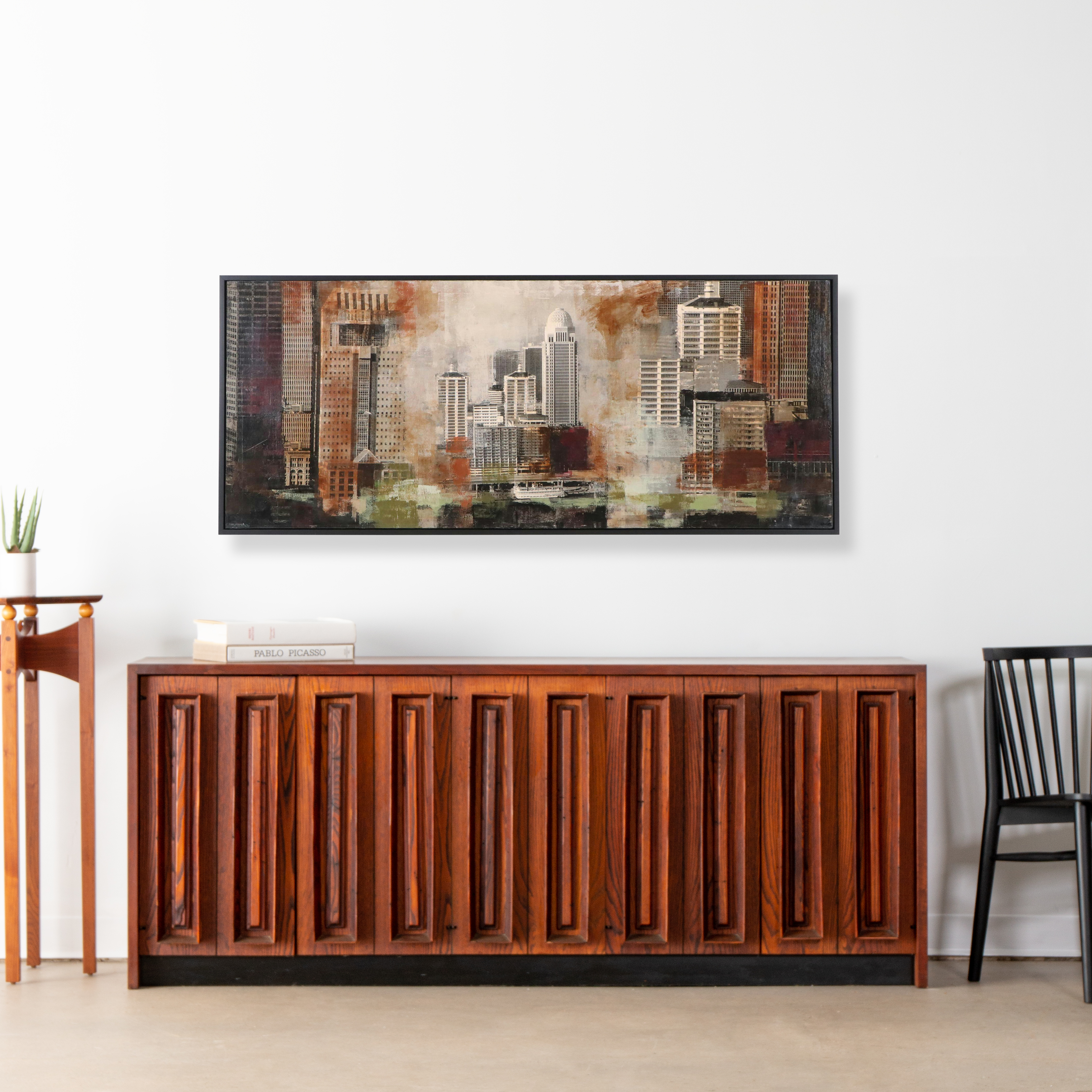 Ursula J. Brenner Mixed Media Cityscape Painting "Louisville," 21st Century