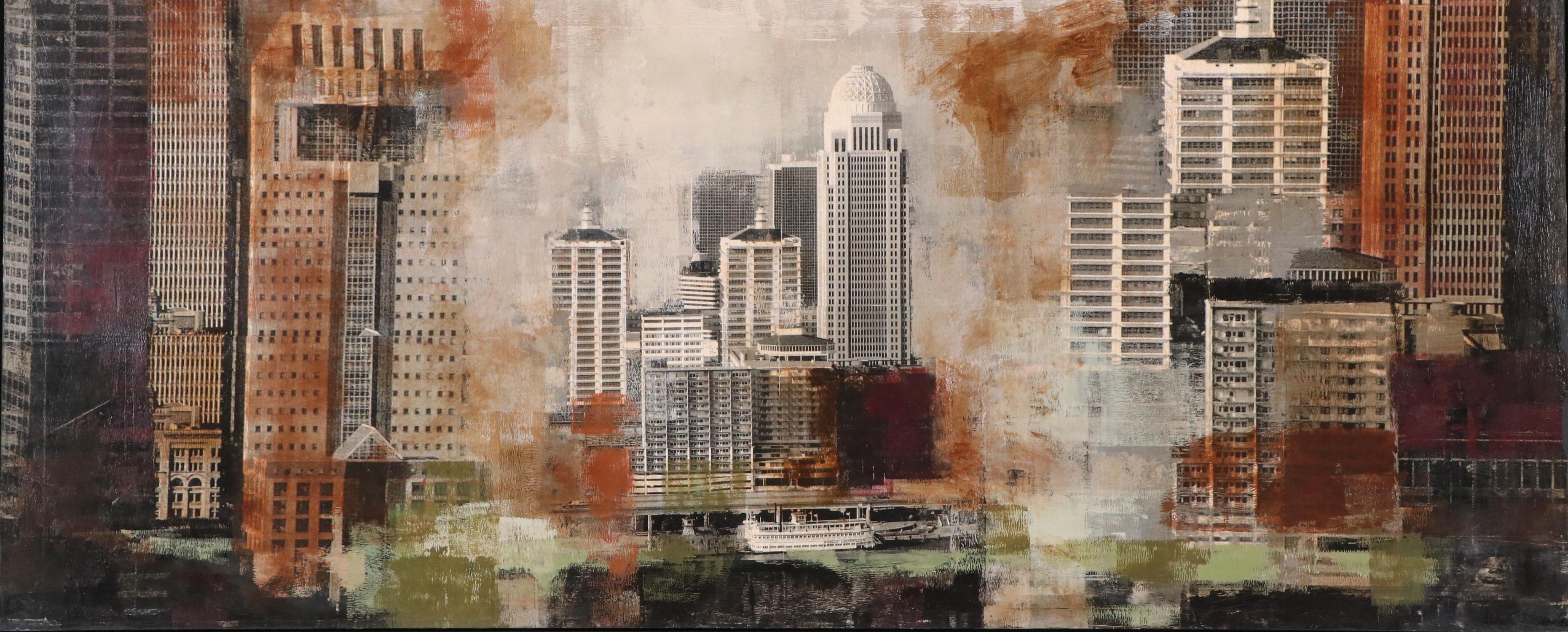 Ursula J. Brenner Mixed Media Cityscape Painting "Louisville," 21st Century
