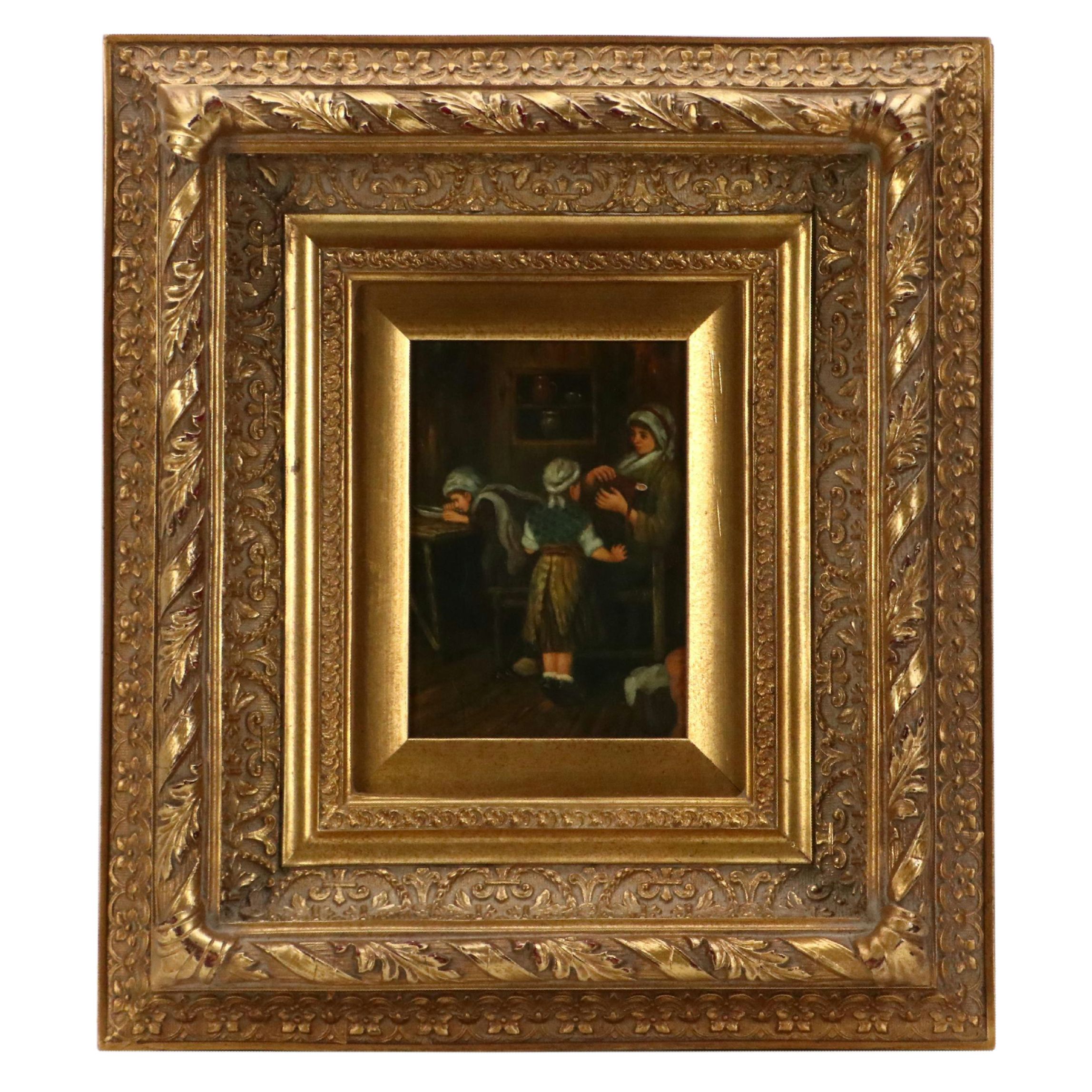 Dutch Style Interior Genre Scene Oil Painting