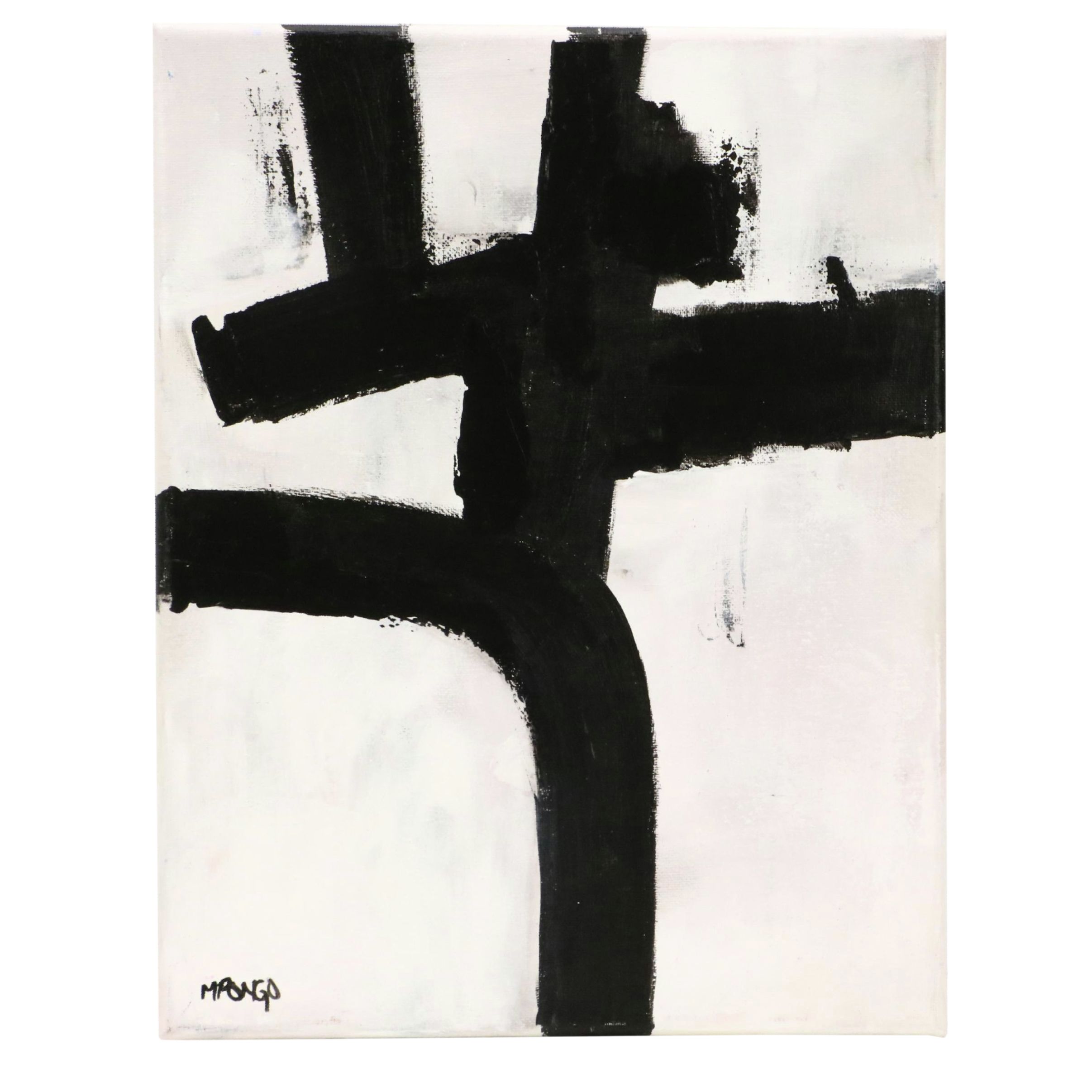 Milagros Pongo Abstract Mixed Media Painting "Black and White," 21st Century