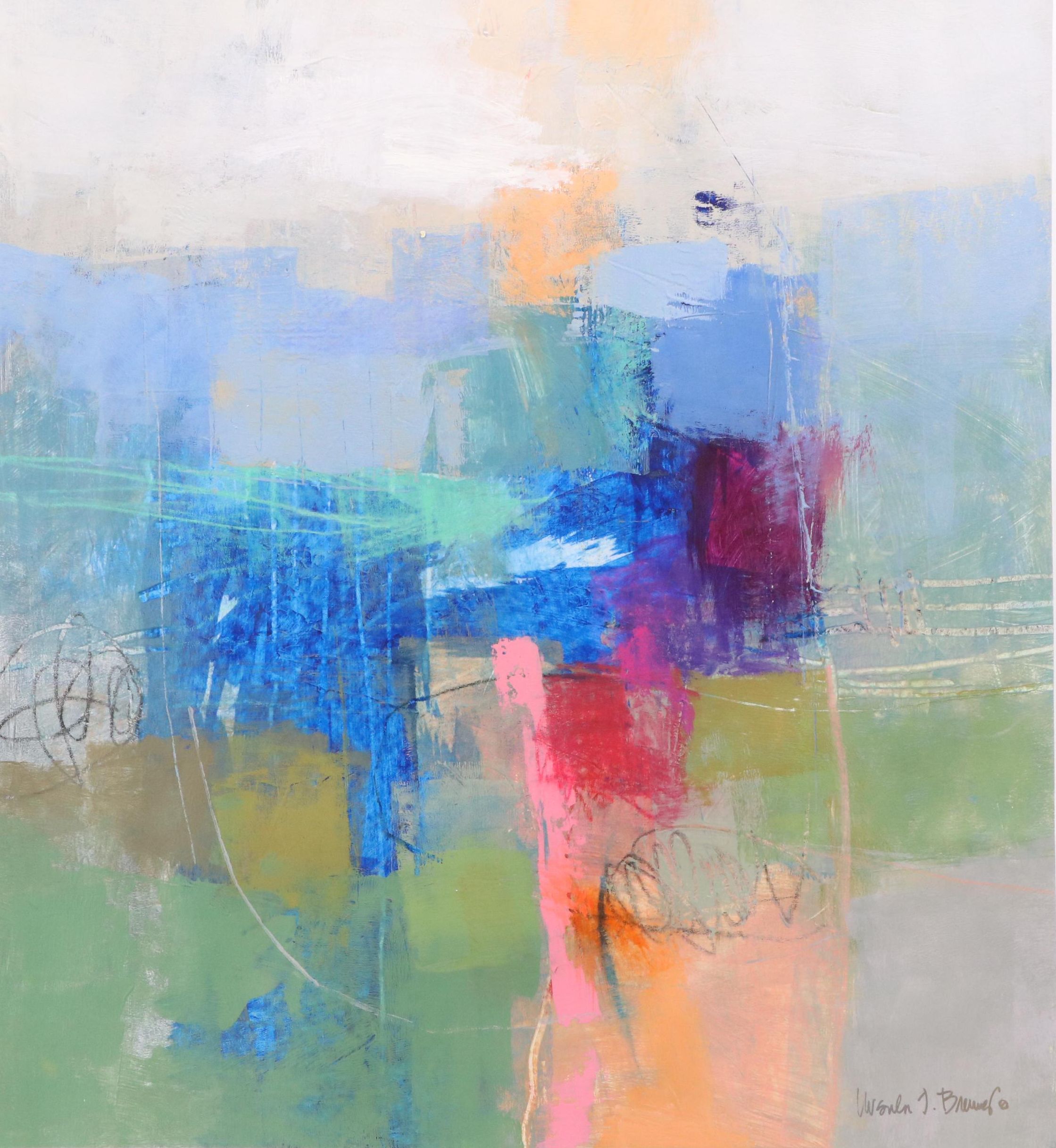 Ursula Brenner Abstract Mixed Media Painting, 21st Century