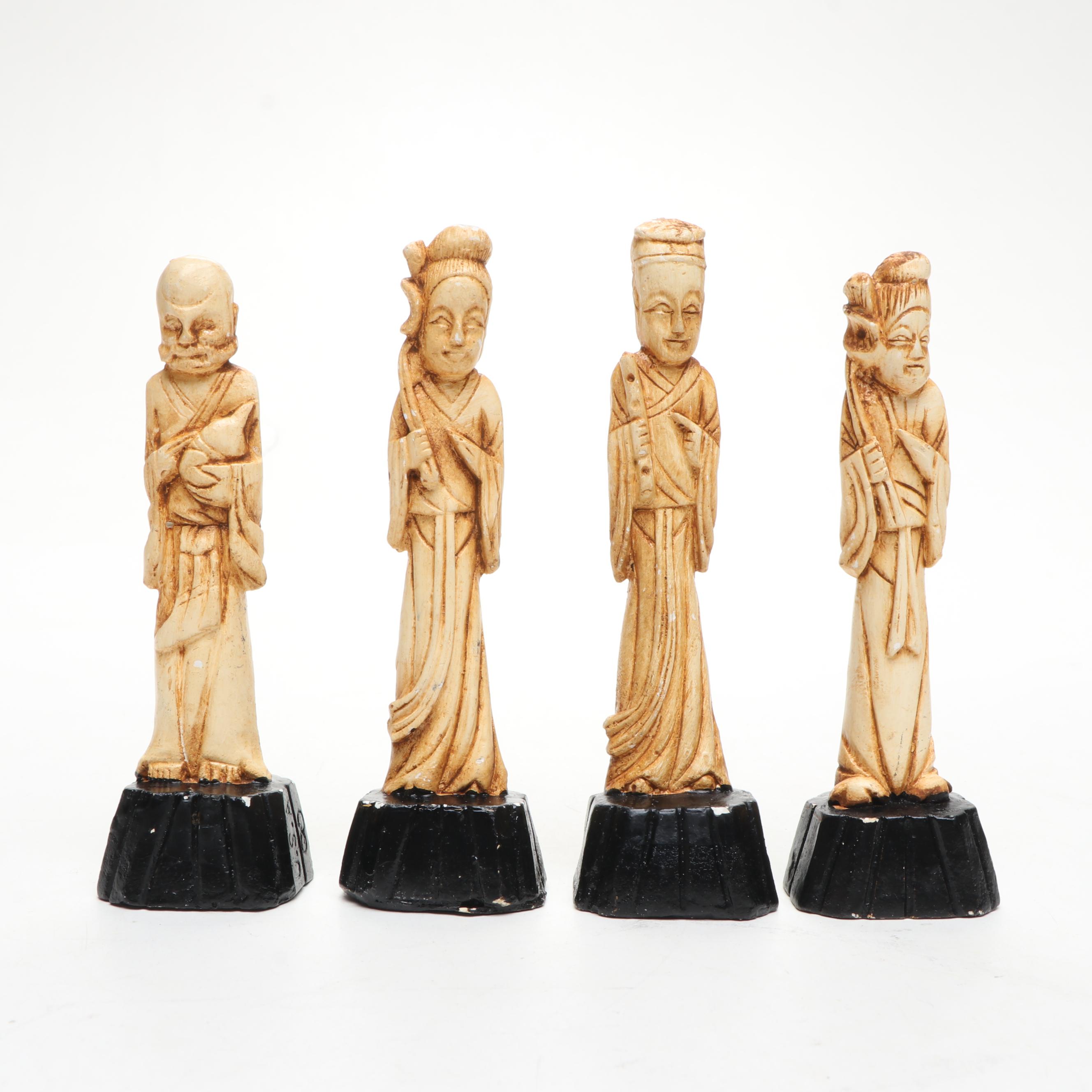 Chinese Distressed Bone Finish Deity and Elder Figurines