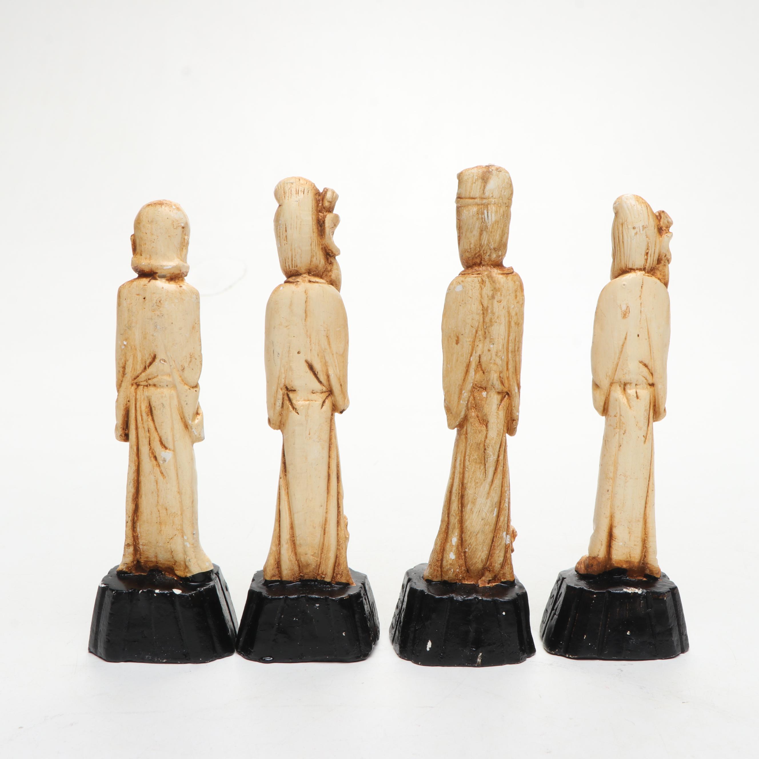 Chinese Distressed Bone Finish Deity and Elder Figurines