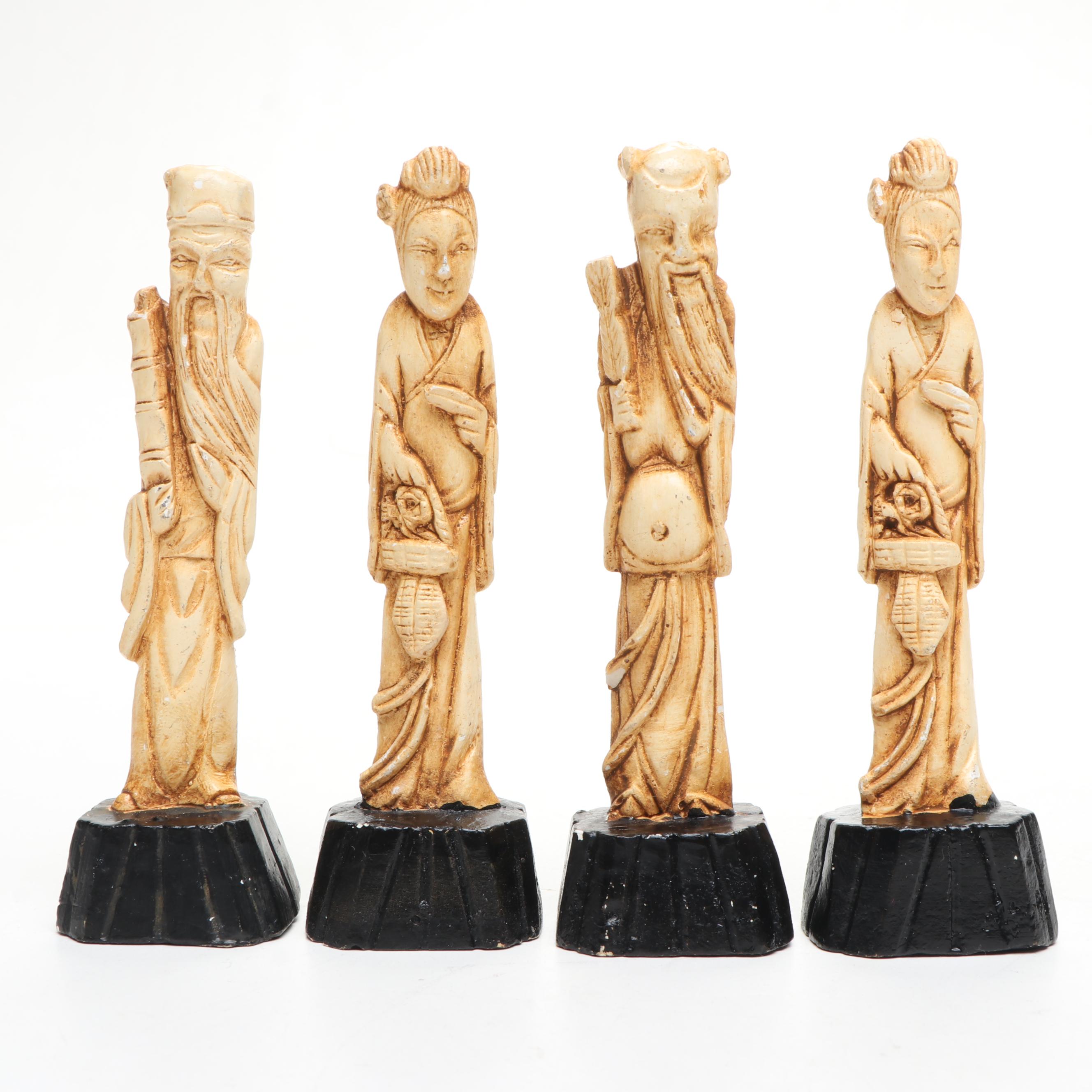 Chinese Distressed Bone Finish Deity and Elder Figurines