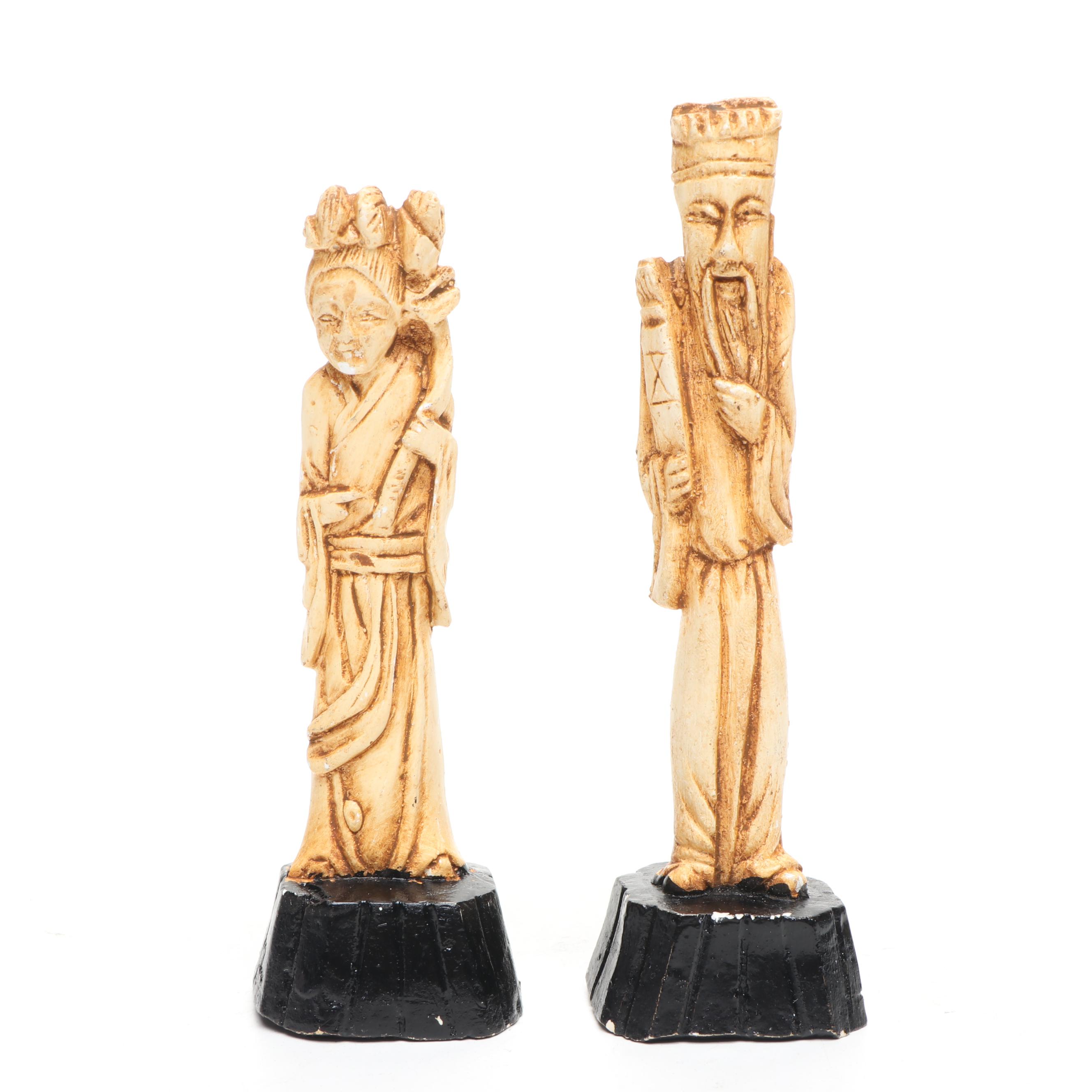 Chinese Distressed Bone Finish Deity and Elder Figurines