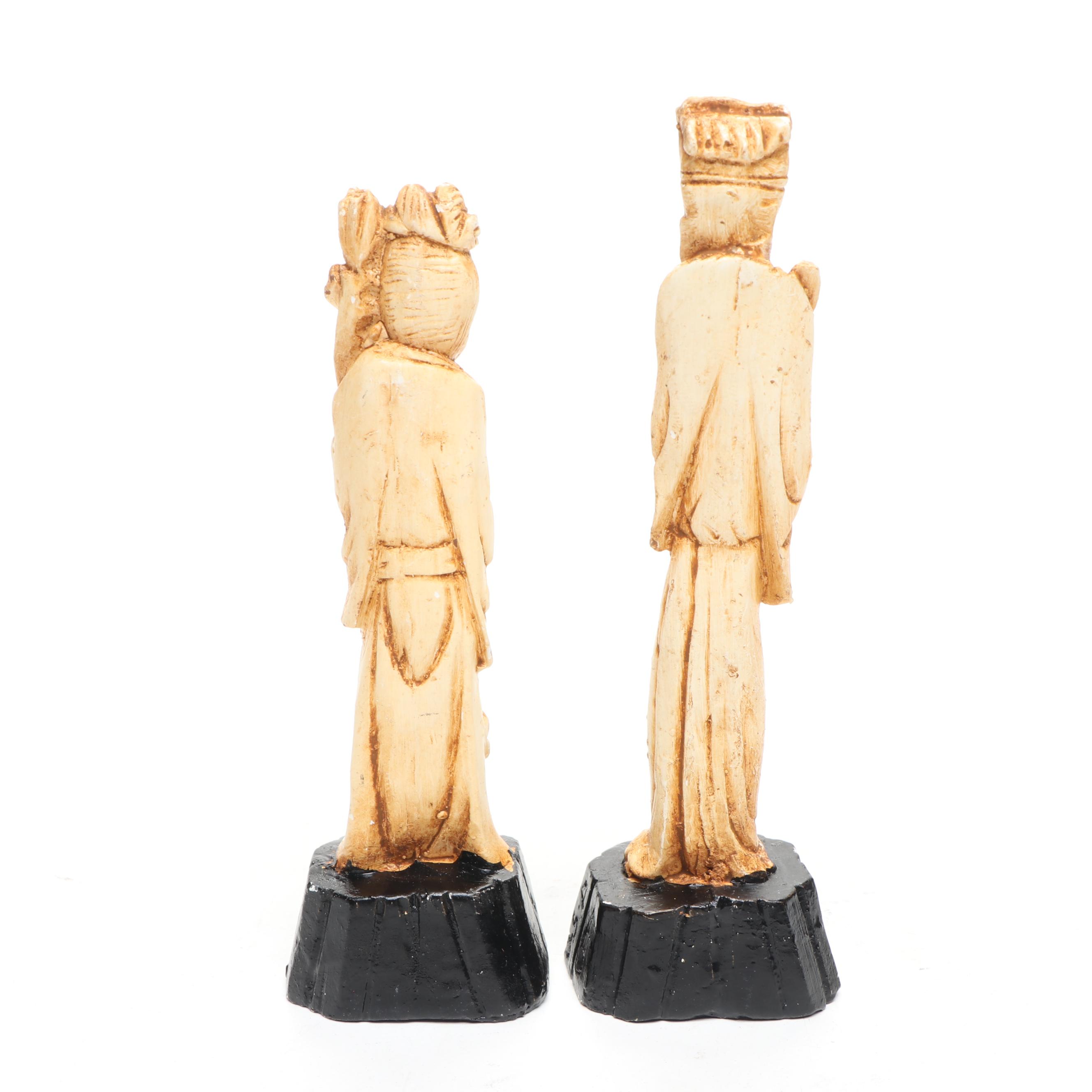 Chinese Distressed Bone Finish Deity and Elder Figurines
