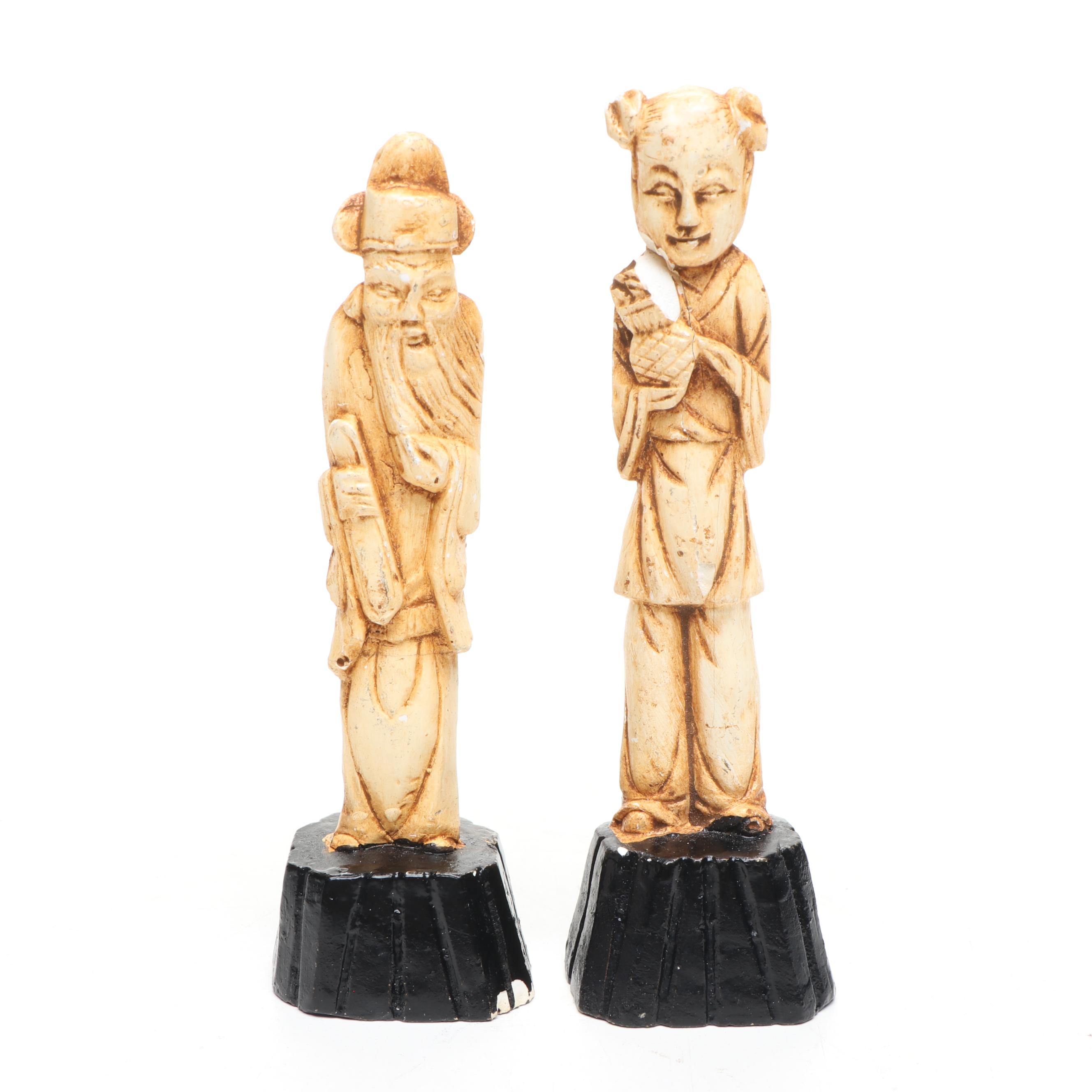 Chinese Distressed Bone Finish Deity and Elder Figurines