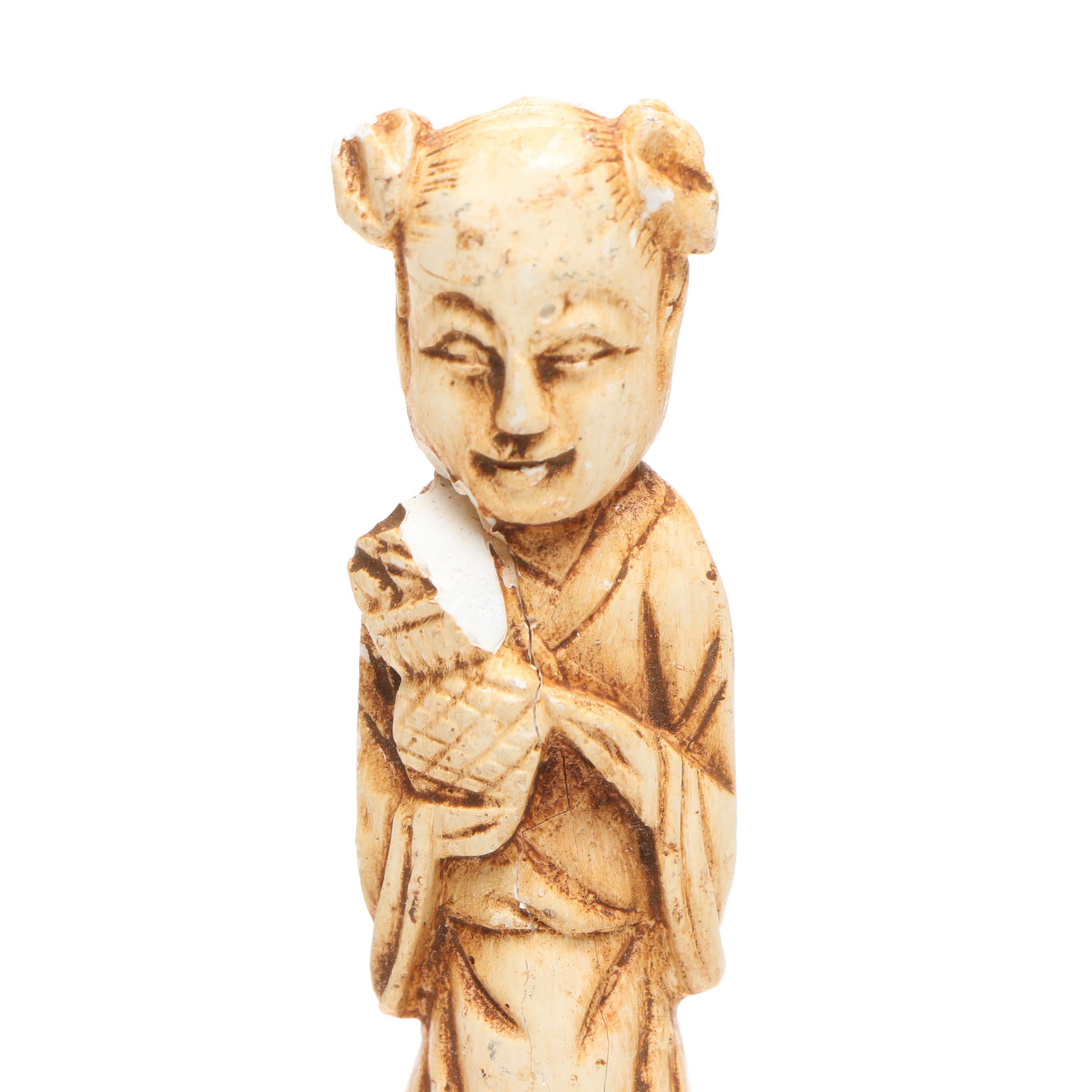 Chinese Distressed Bone Finish Deity and Elder Figurines
