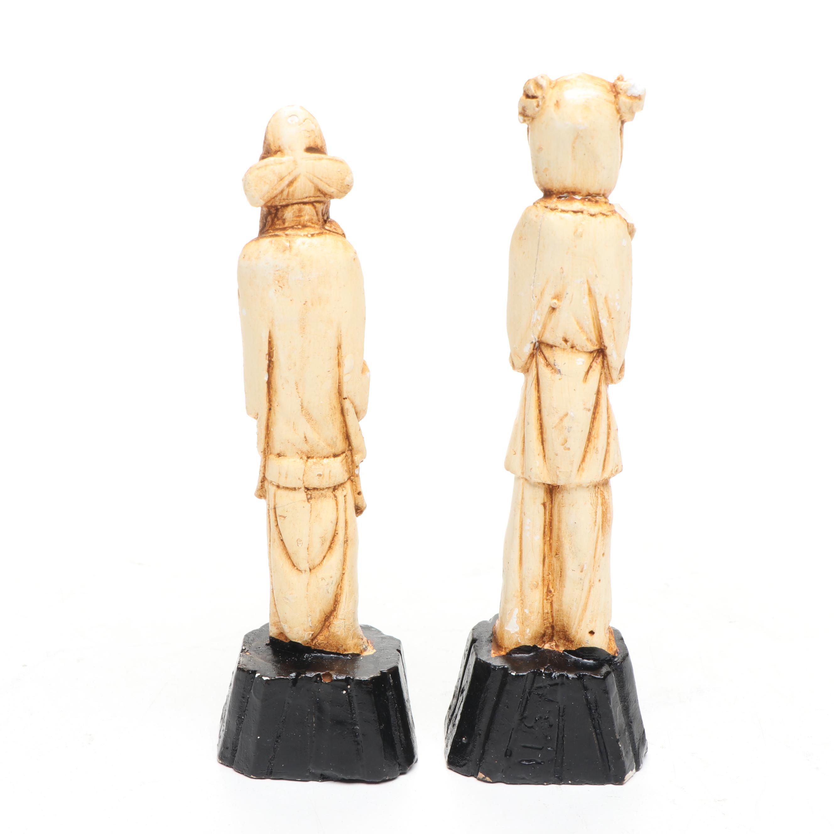 Chinese Distressed Bone Finish Deity and Elder Figurines