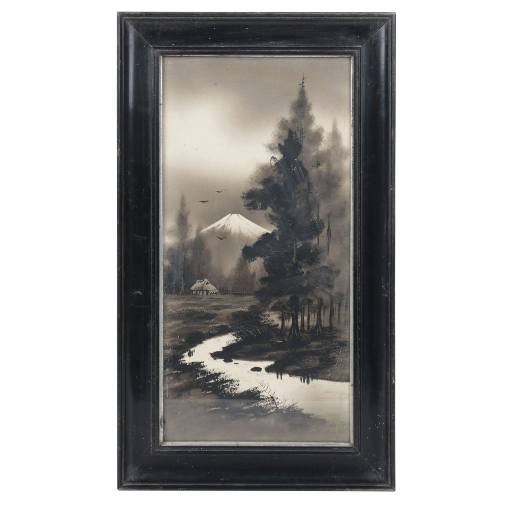 Chinese Grayscale Landscape Watercolor and Ink Painting, Mid-20th Century