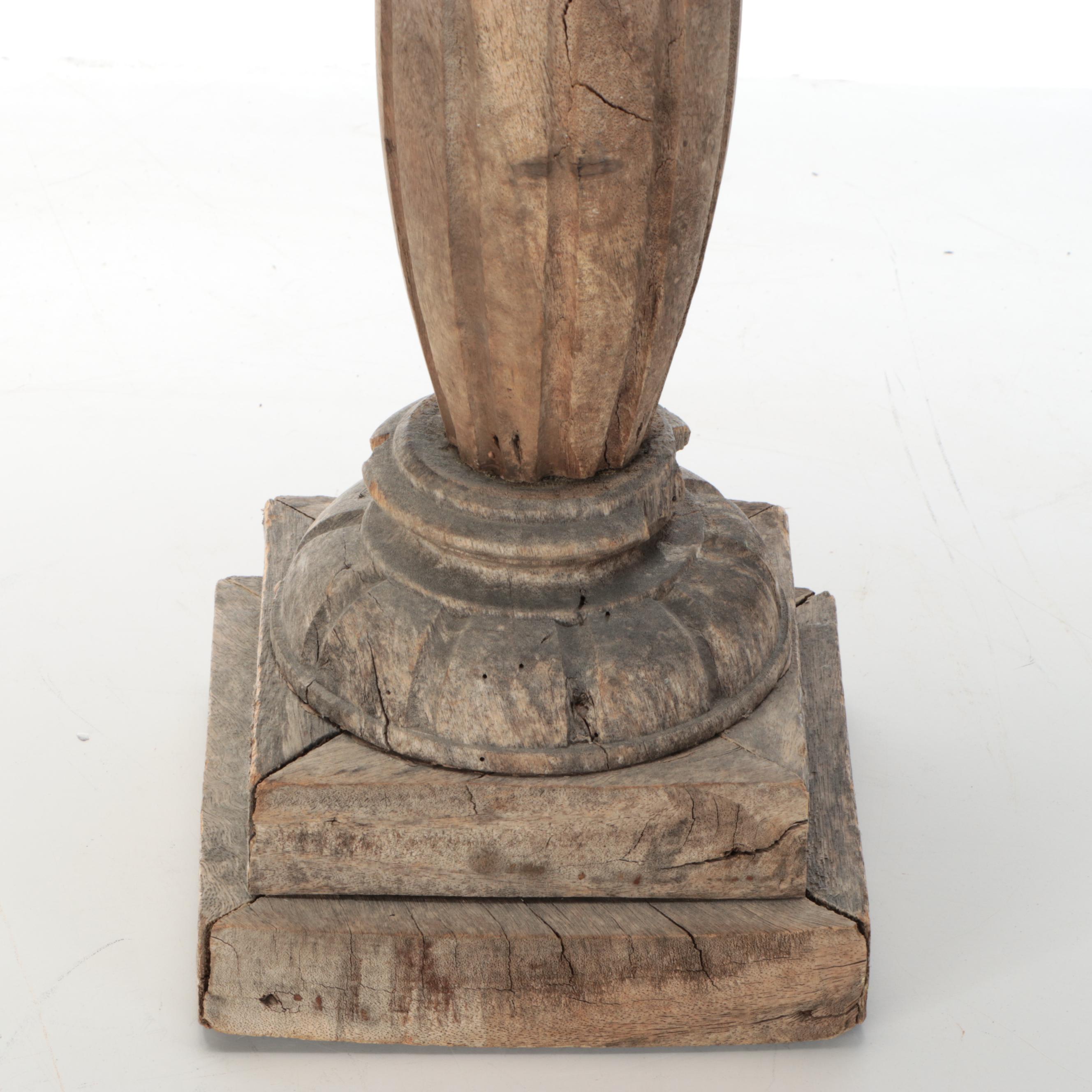 Architectural Salvage Wood Pillar Table Lamp with Drum Shade