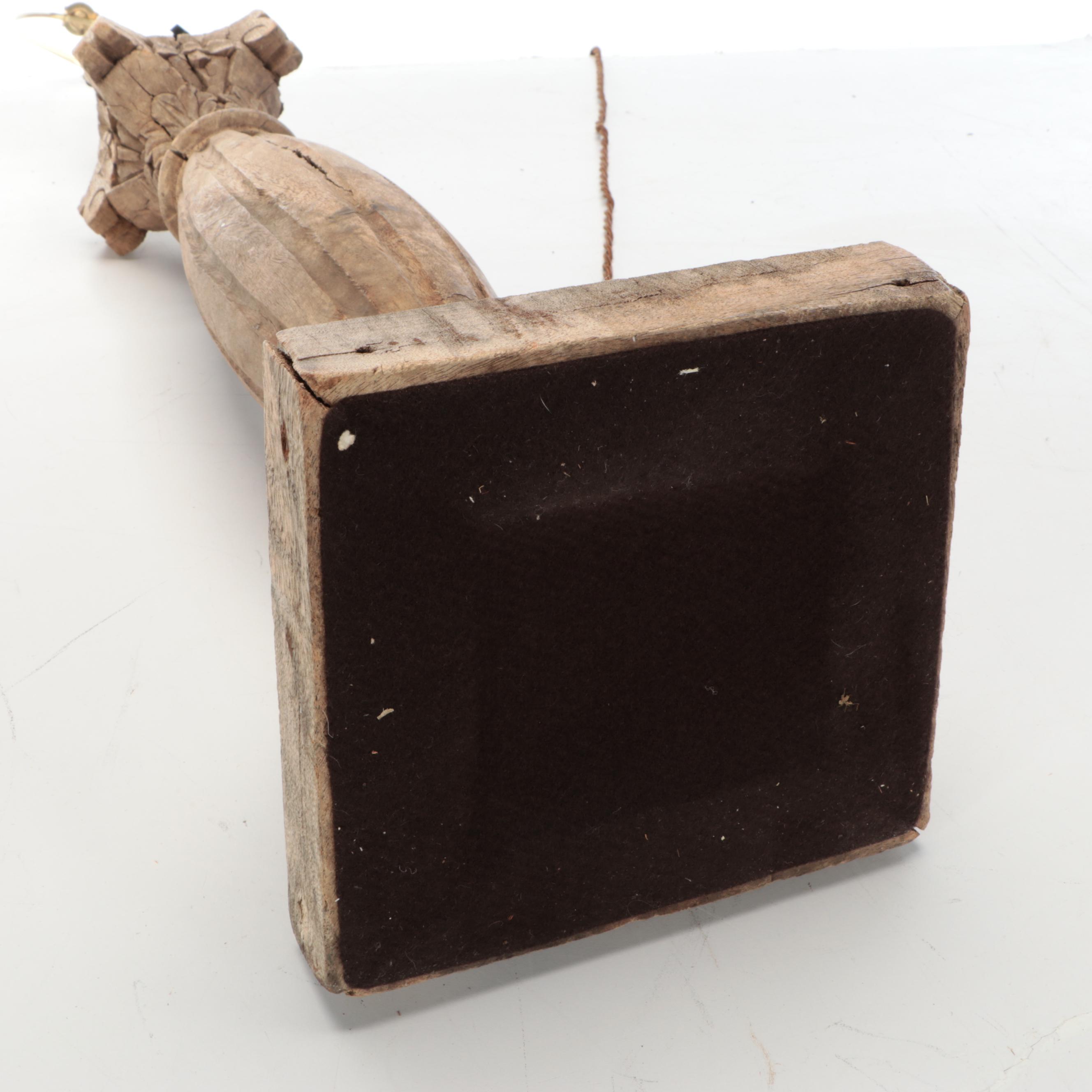 Architectural Salvage Wood Pillar Table Lamp with Drum Shade