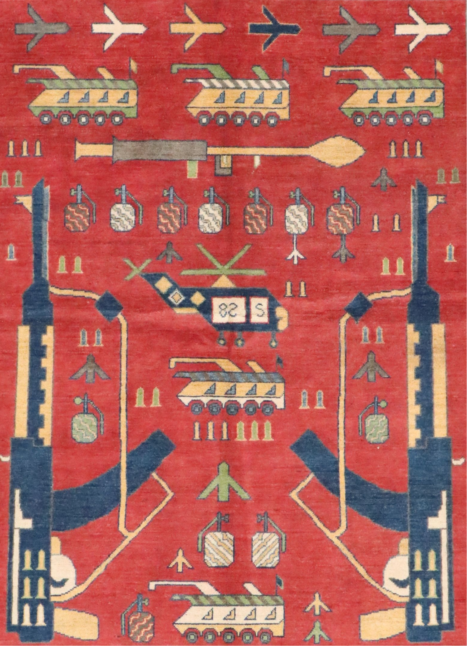 4'11 x 6'7 Hand-Knotted Afghan Pictorial War Area Rug