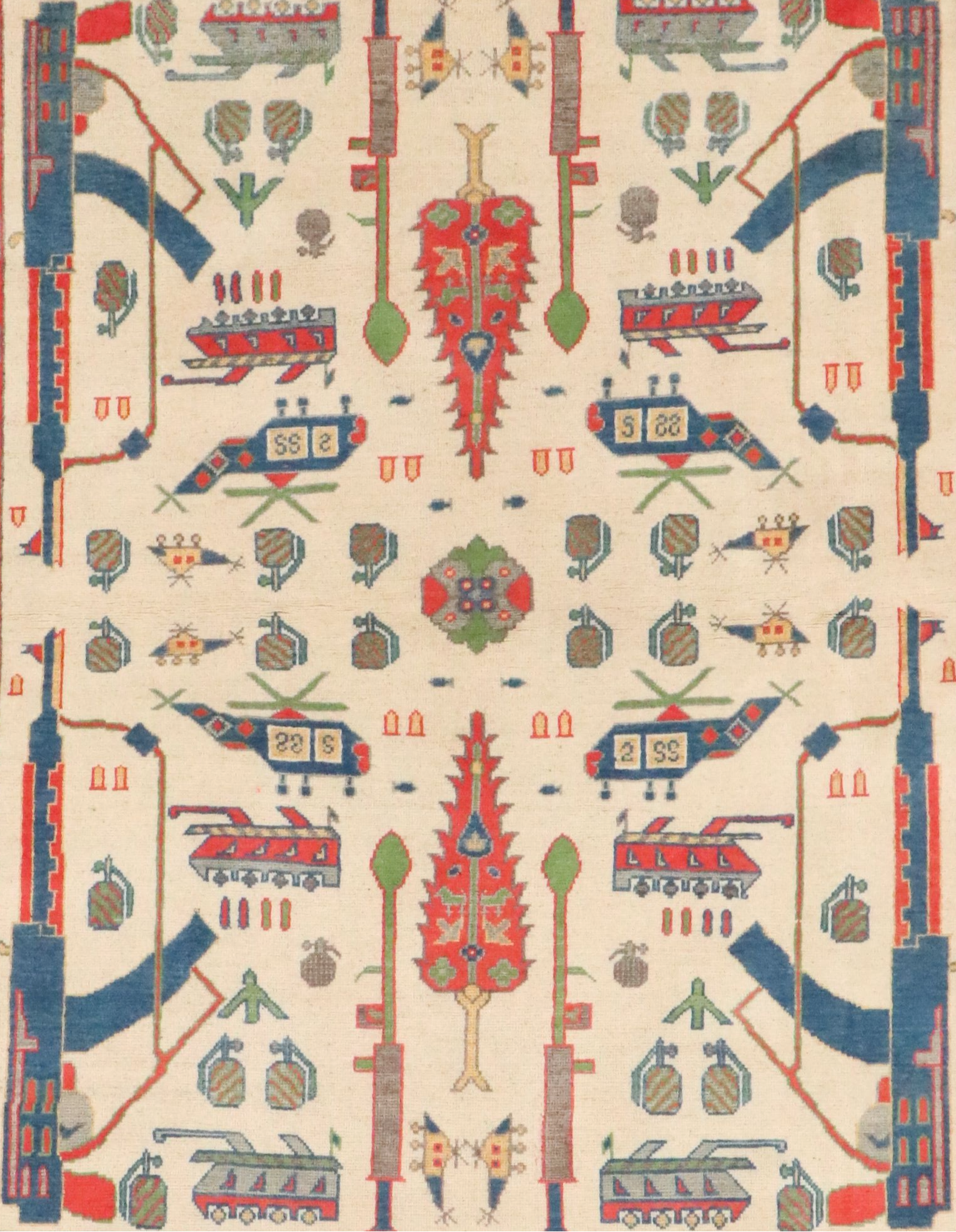 4'10 x 6'6 Hand-Knotted Afghan Pictorial War Area Rug