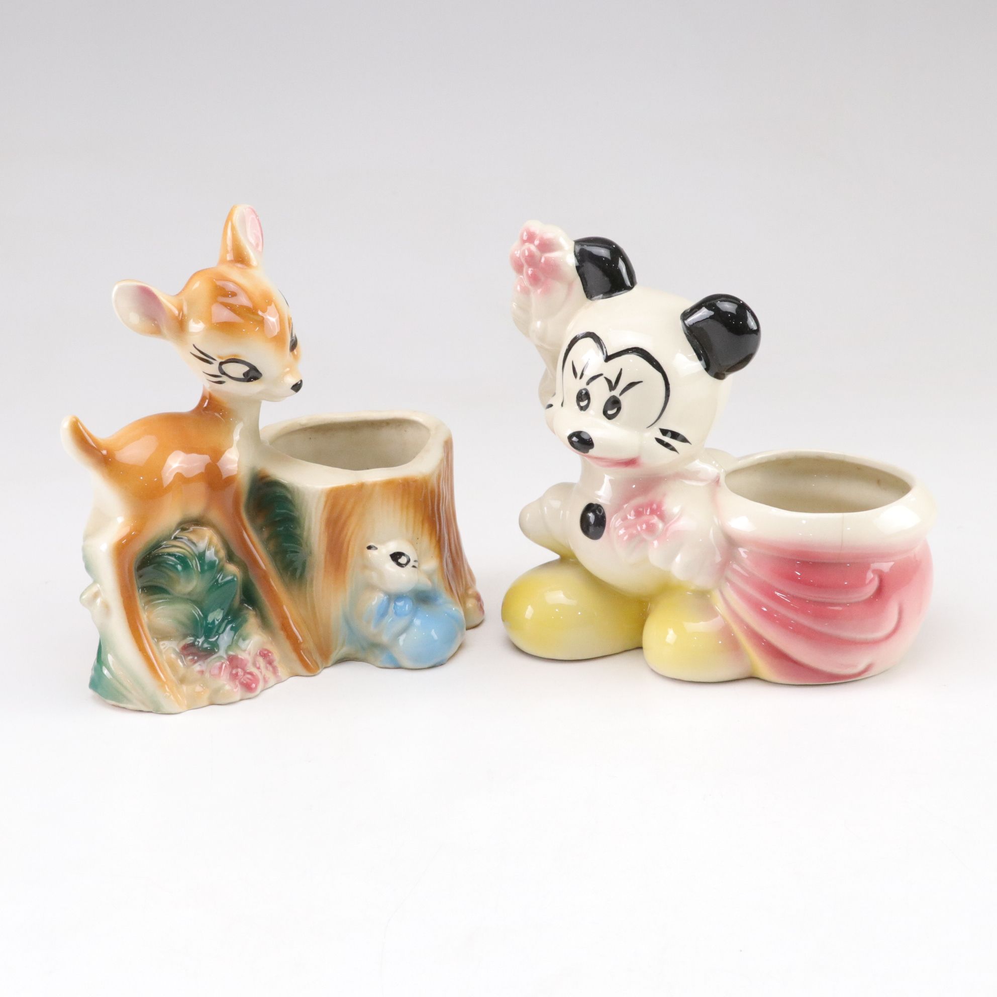Ceramic Mickey Mouse & Bambi Planters, Mid-20th Century
