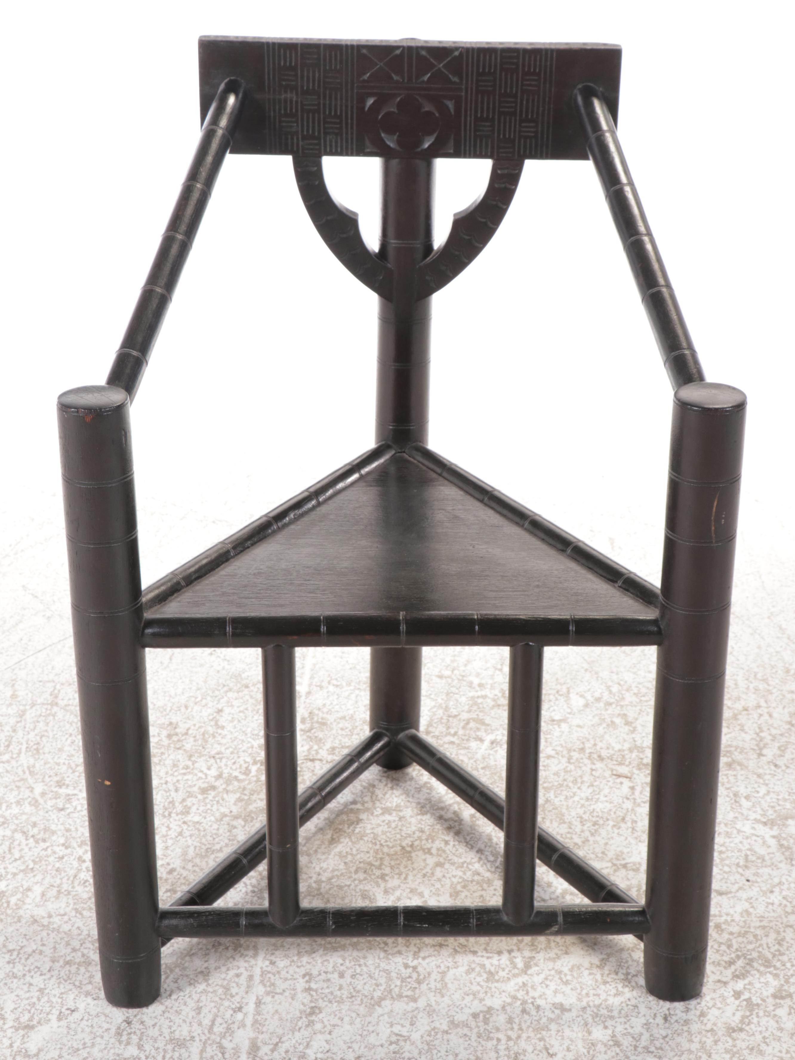 Swedish Carved Wood Tripod "Munk" Chair, Mid-20th Century