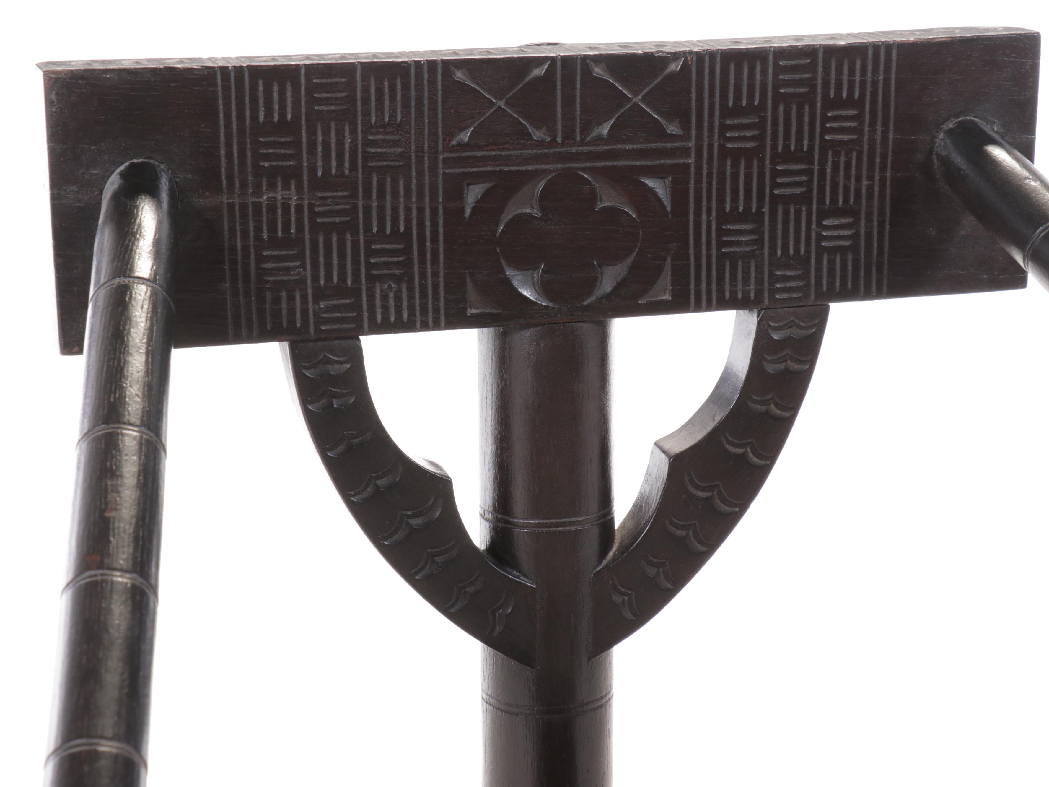 Swedish Carved Wood Tripod "Munk" Chair, Mid-20th Century