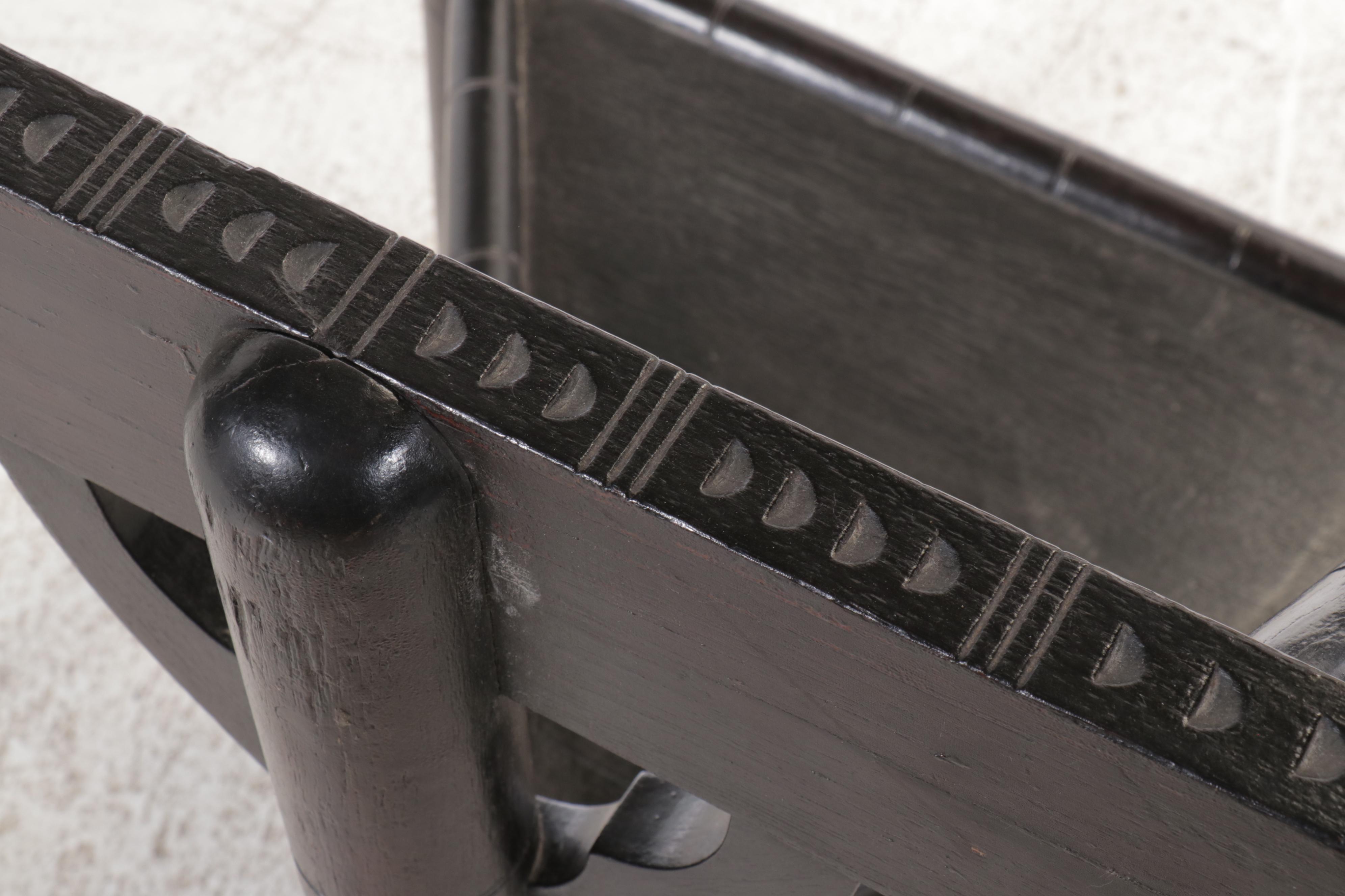 Swedish Carved Wood Tripod "Munk" Chair, Mid-20th Century