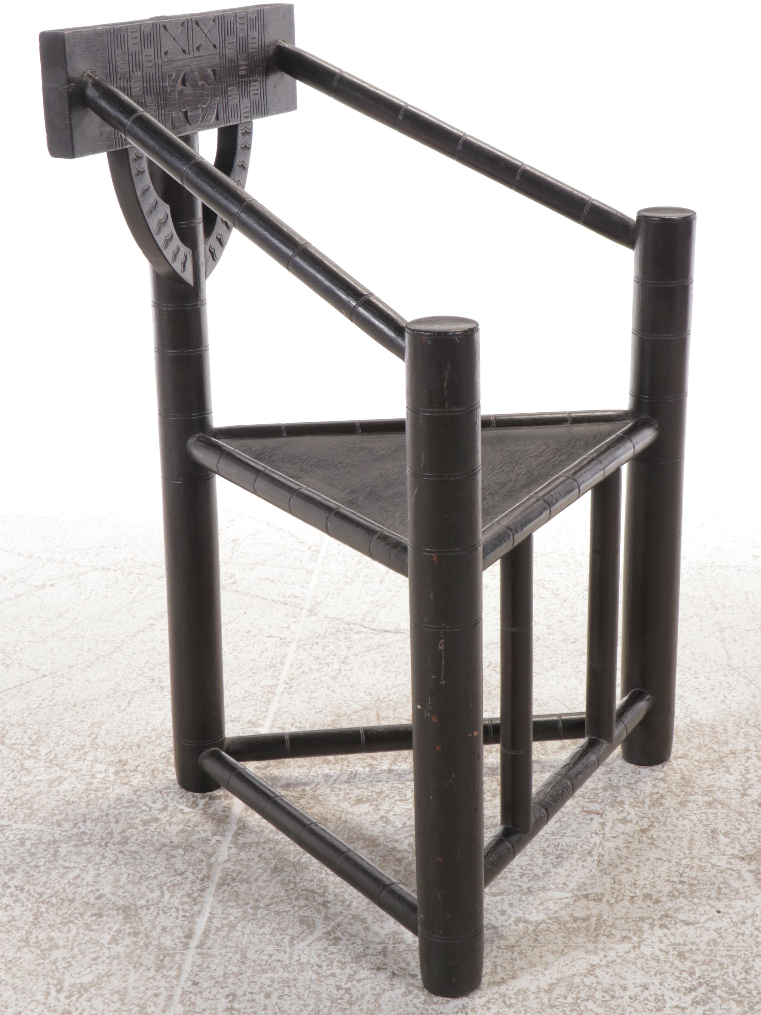 Swedish Carved Wood Tripod "Munk" Chair, Mid-20th Century
