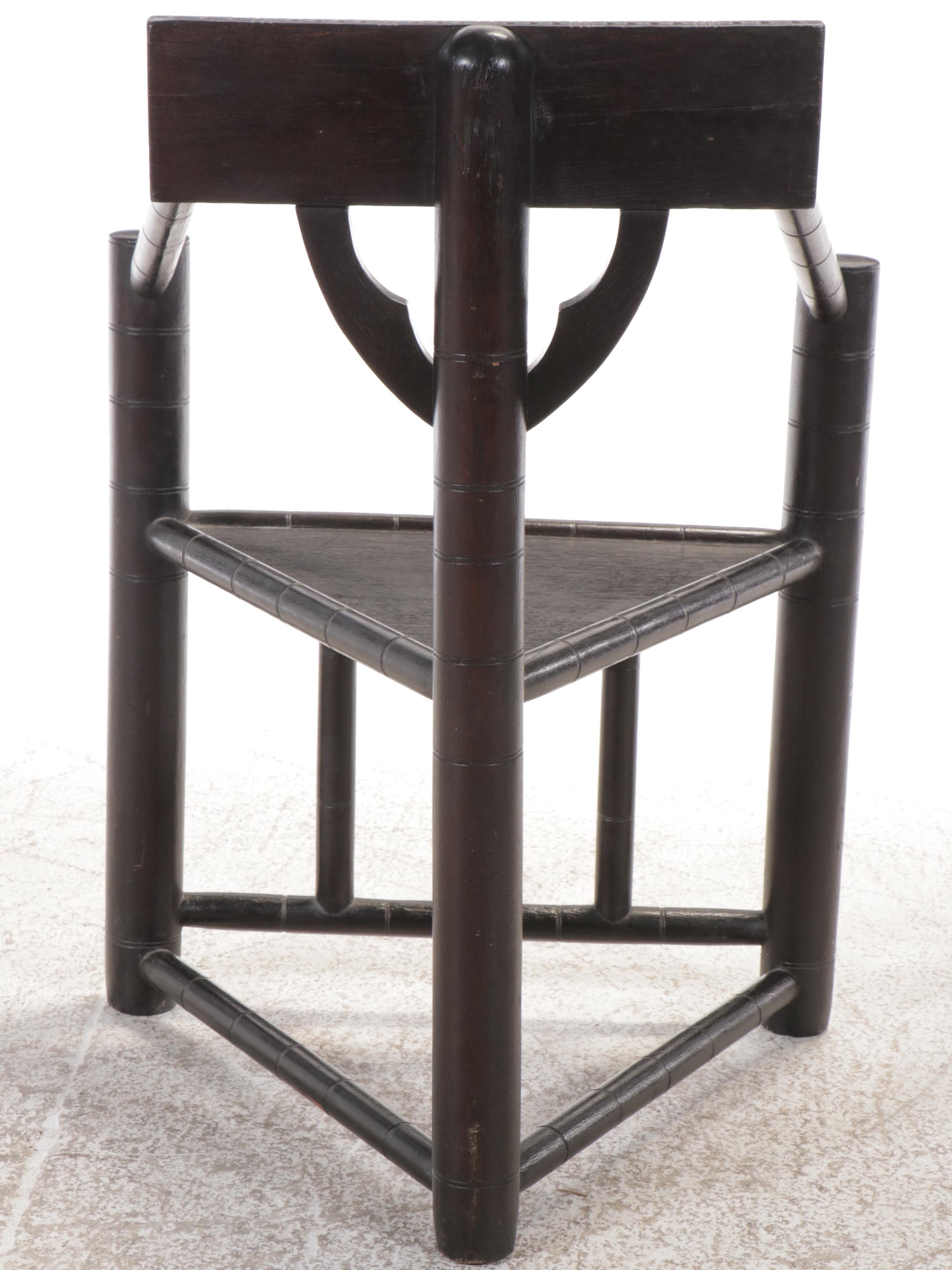 Swedish Carved Wood Tripod "Munk" Chair, Mid-20th Century