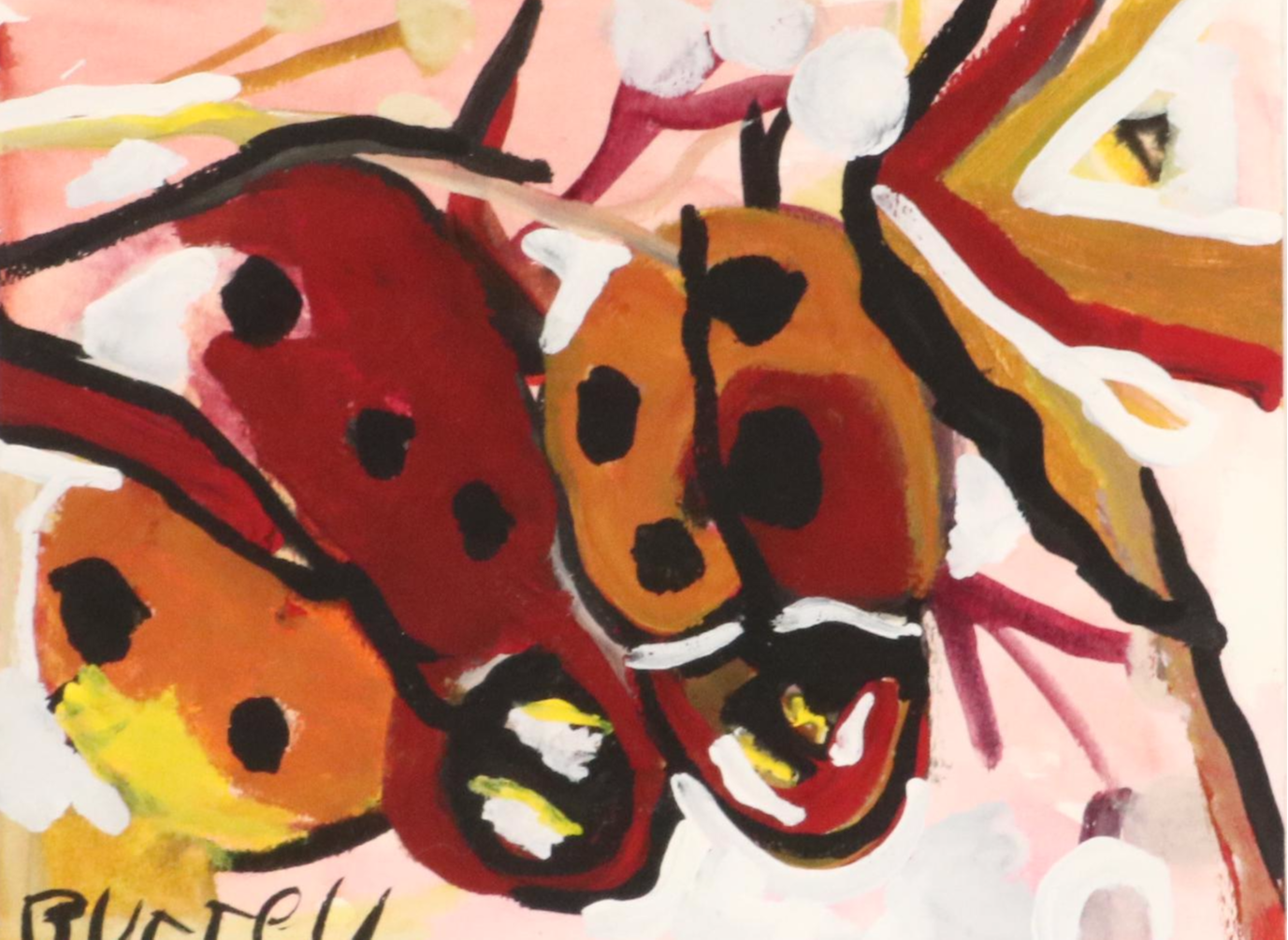 Acrylic Painting of Two Abstracted Ladybugs, Late 20th Century