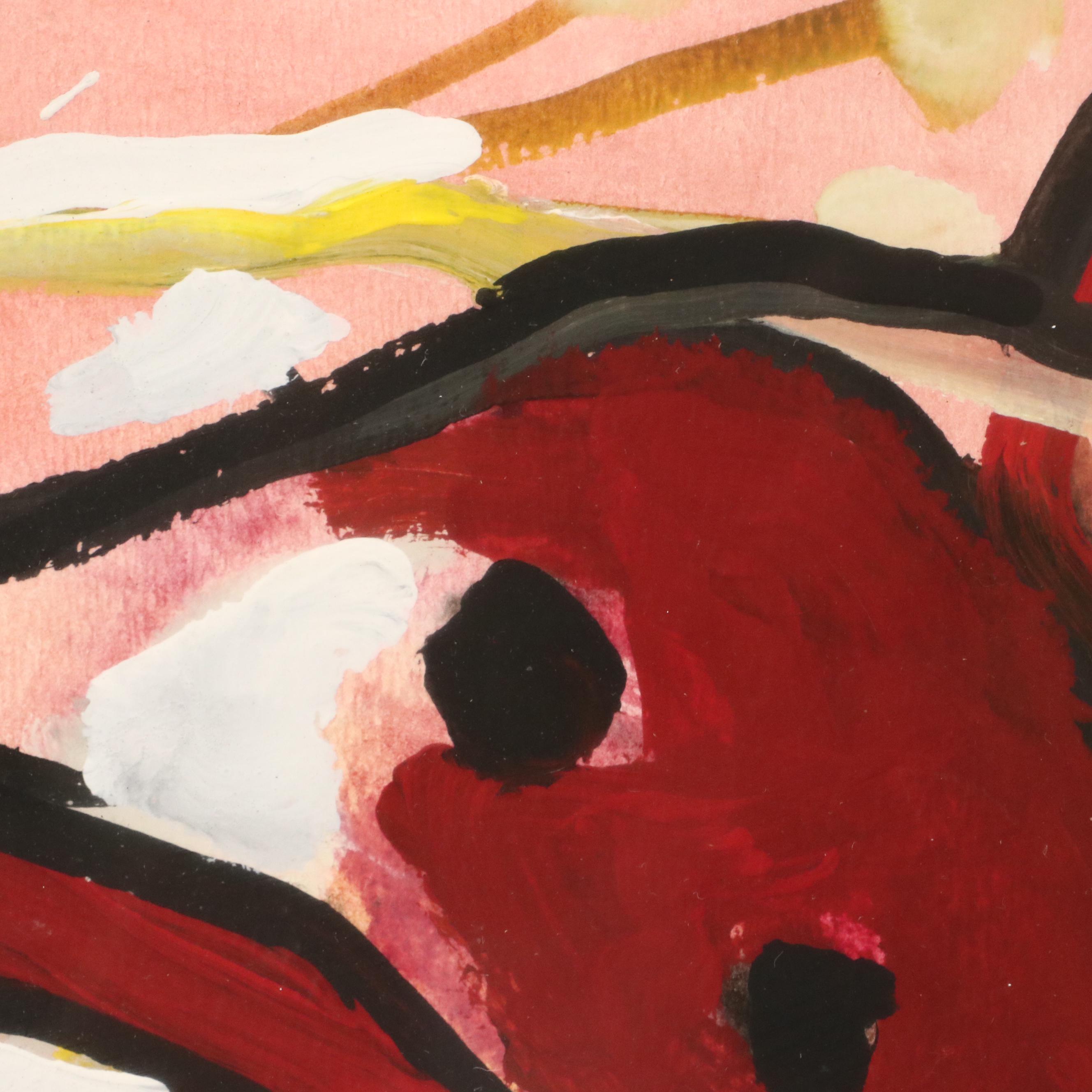 Acrylic Painting of Two Abstracted Ladybugs, Late 20th Century