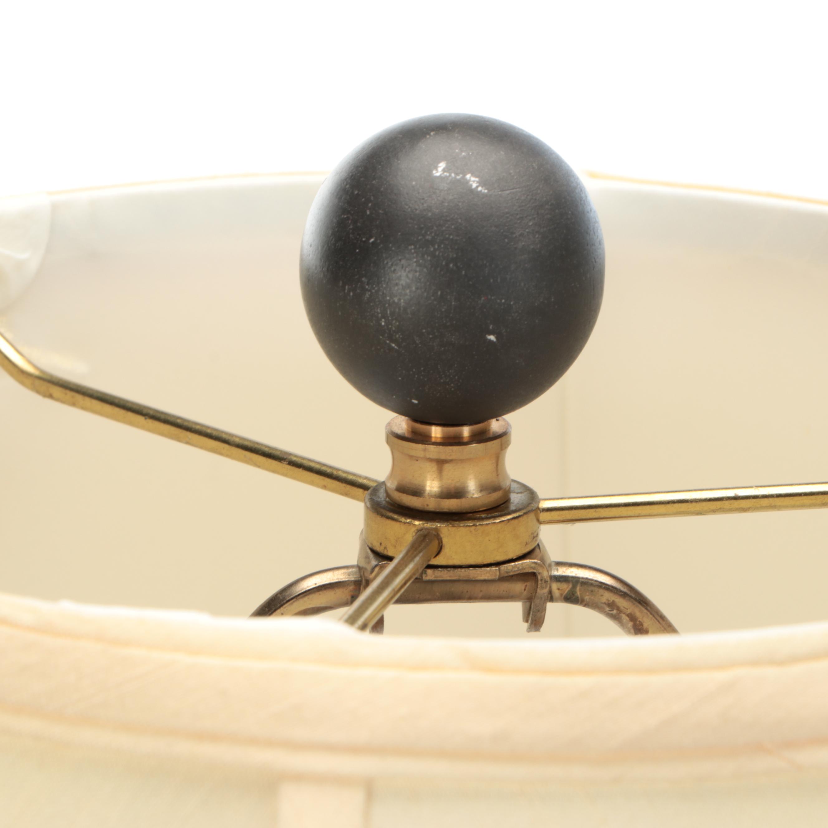 The Bradburn Gallery Ocher and Bronzed Ceramic Urn Table Lamps, Silk Shades