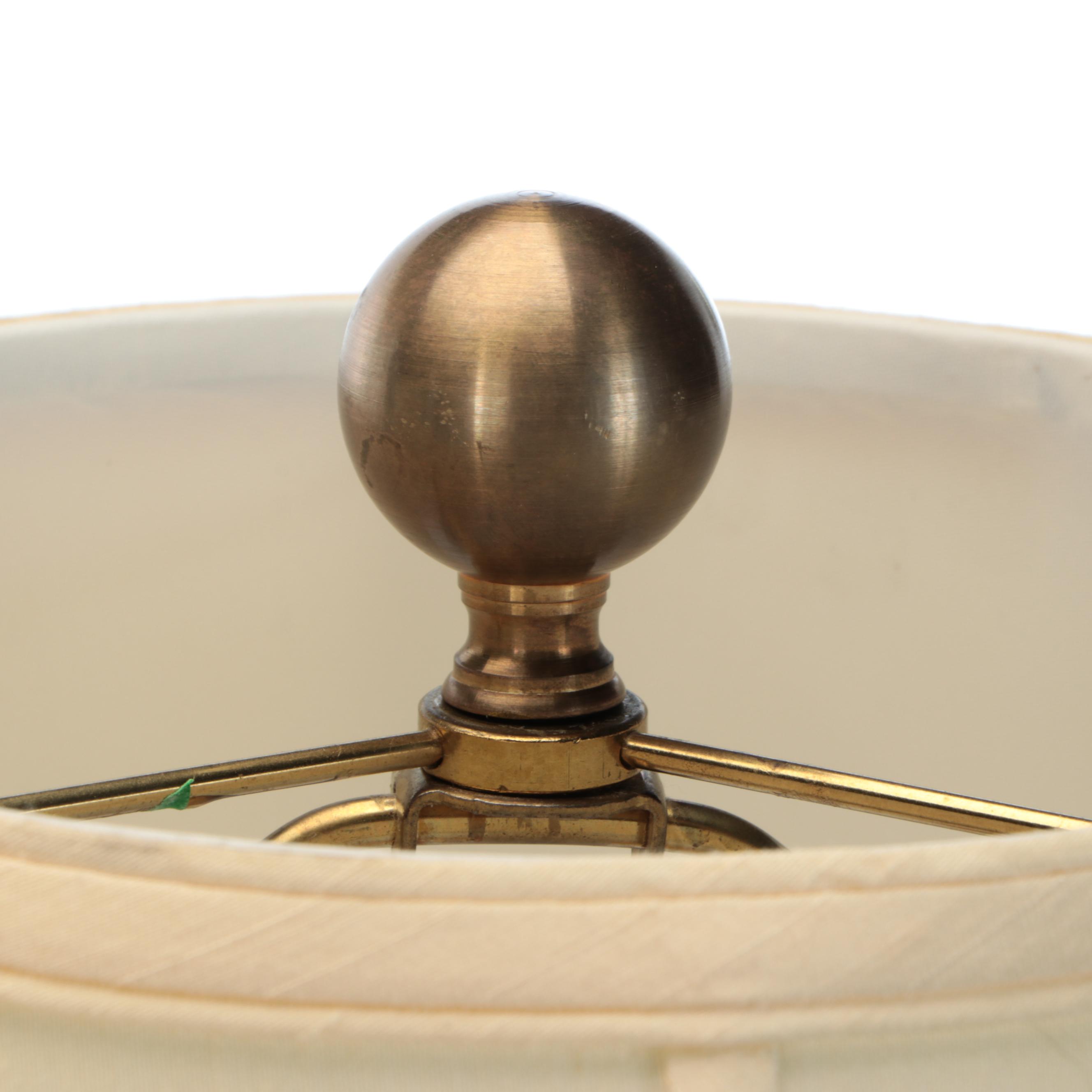 The Bradburn Gallery Ocher and Bronzed Ceramic Urn Table Lamps, Silk Shades