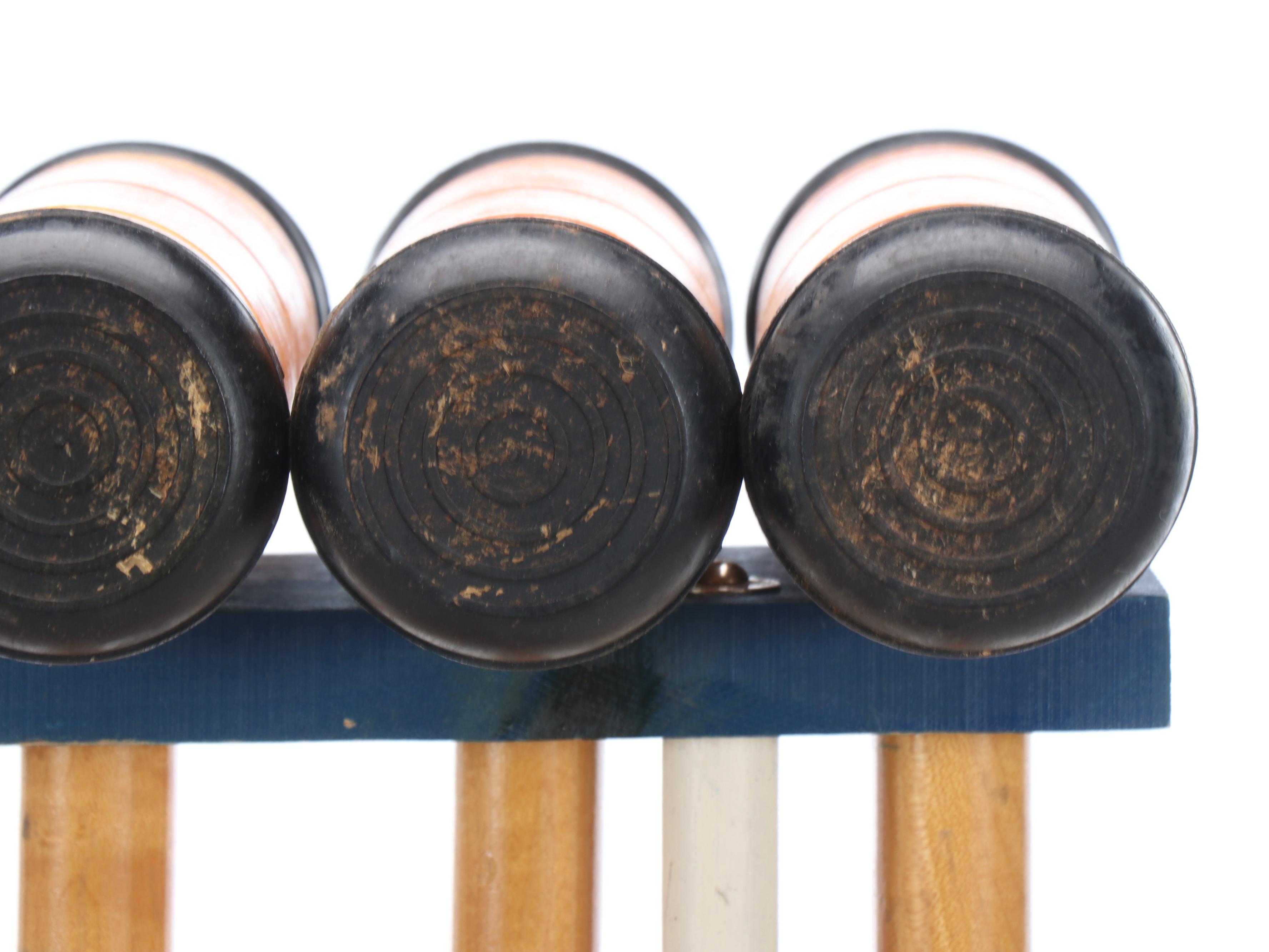 Croquet Mallets in Stand with Rubber Horseshoes and Croquet Balls