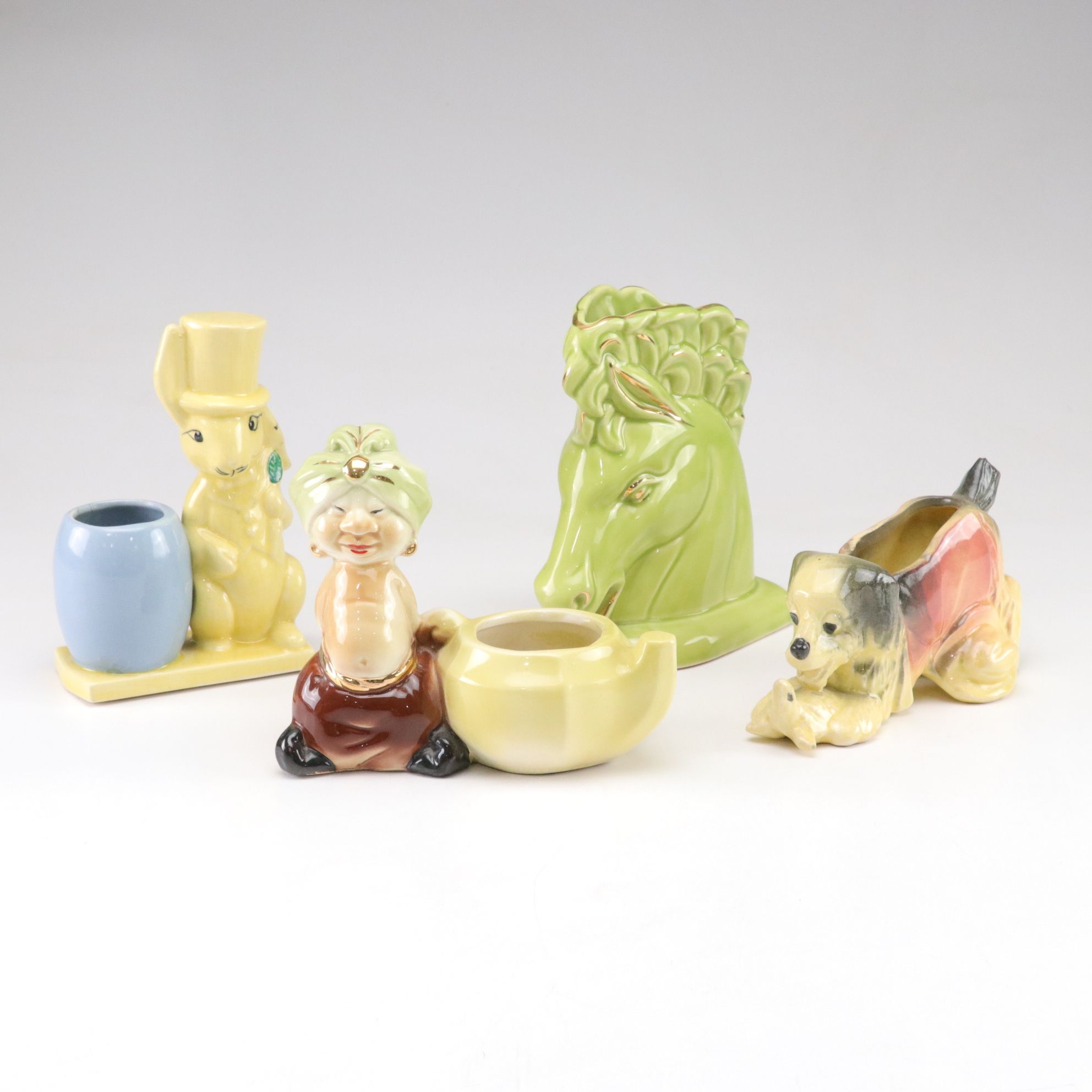 Ceramic Genie & Horse Planters with Gilt Accents & More