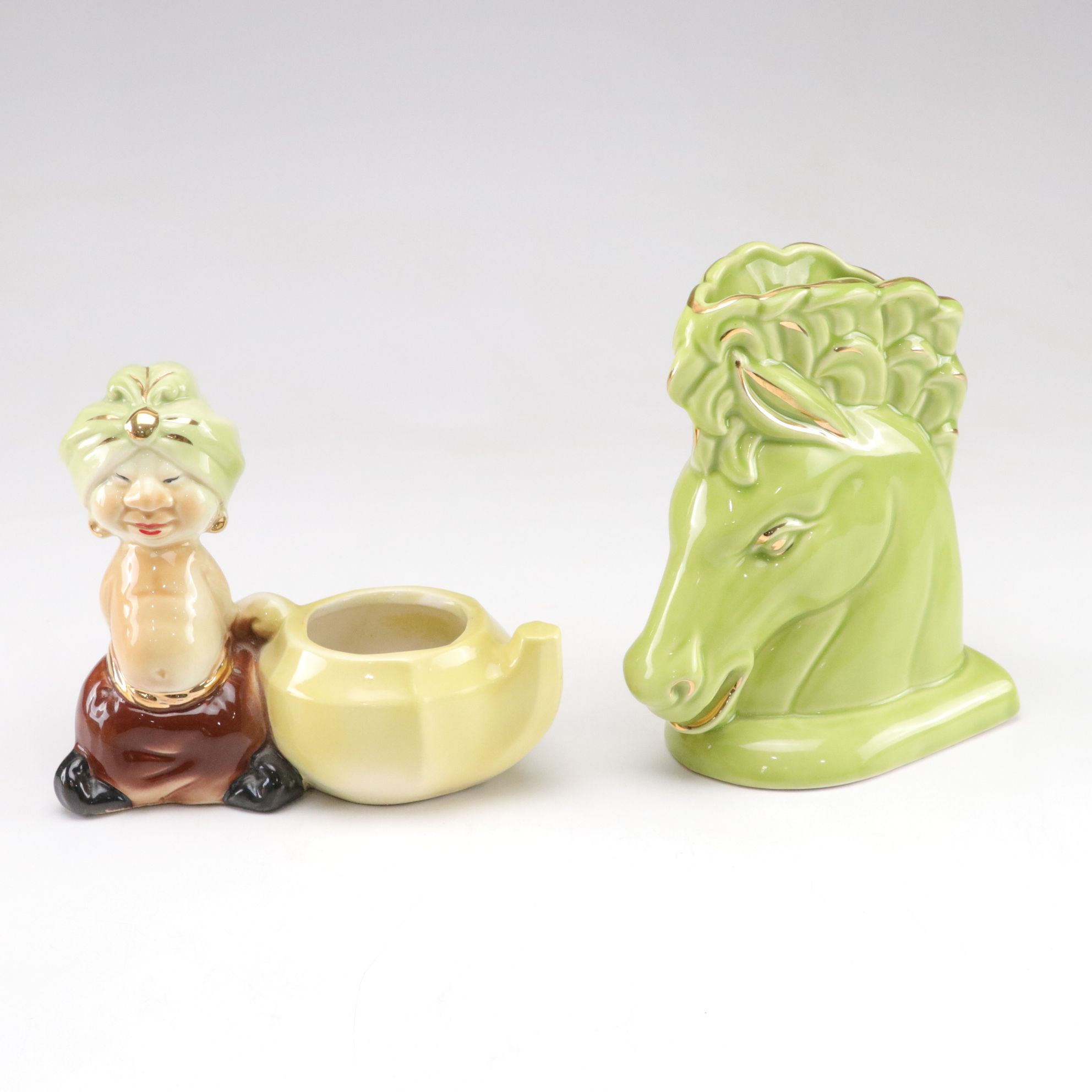 Ceramic Genie & Horse Planters with Gilt Accents & More